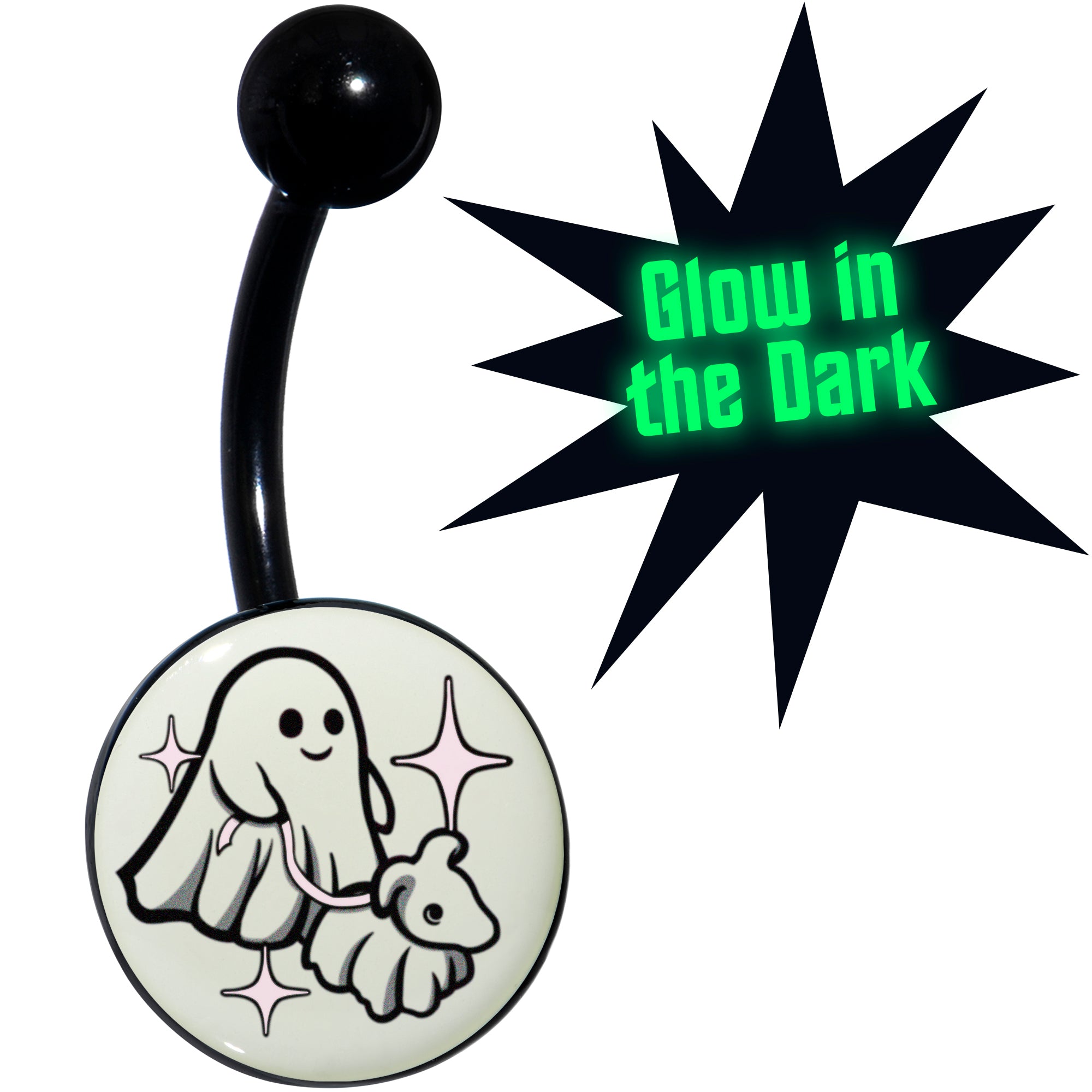 Pink pufferfish belly ring with swimming design