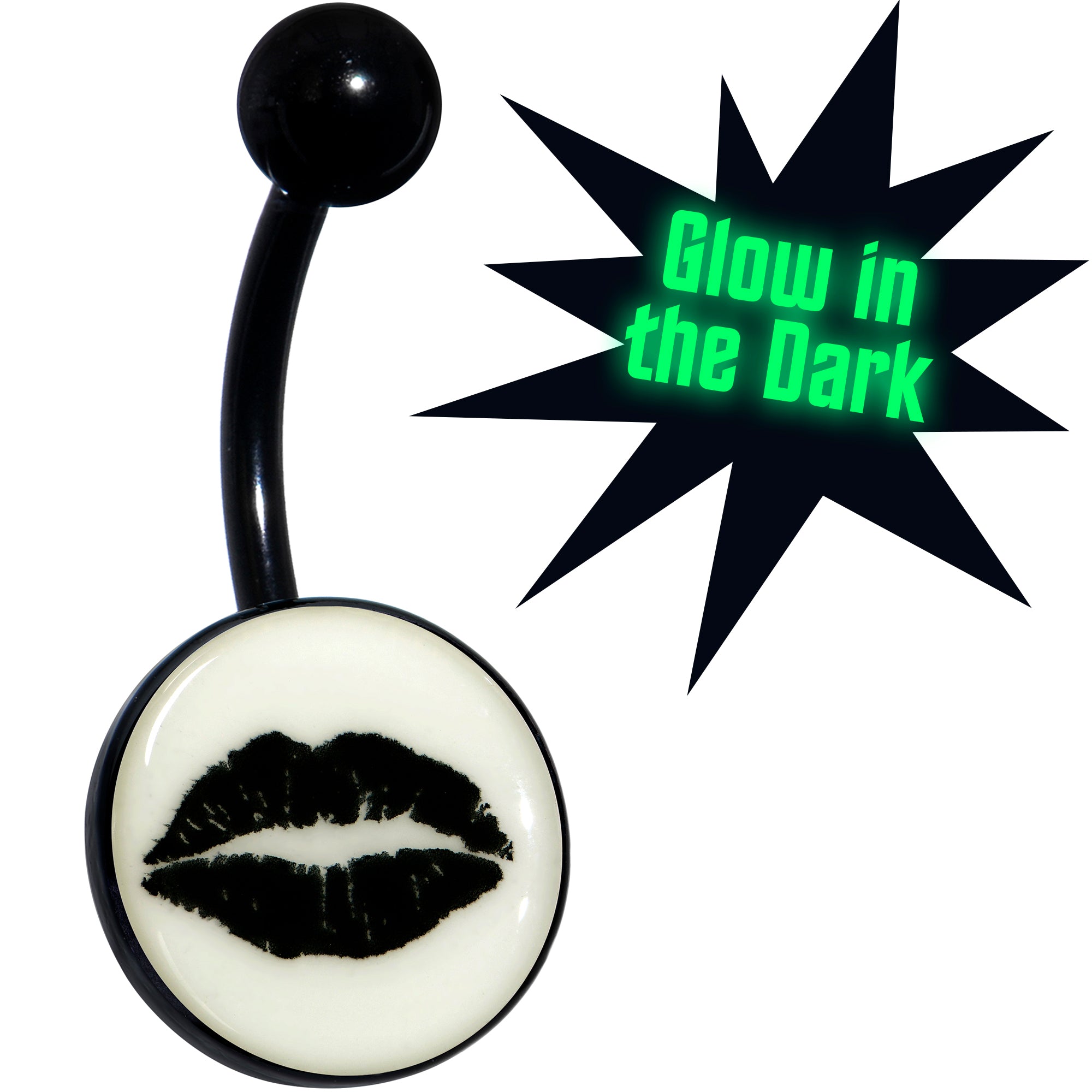 Black Glow in the Dark Lipstick Kiss Mark Hypoallergenic Stainless Steel Belly Ring