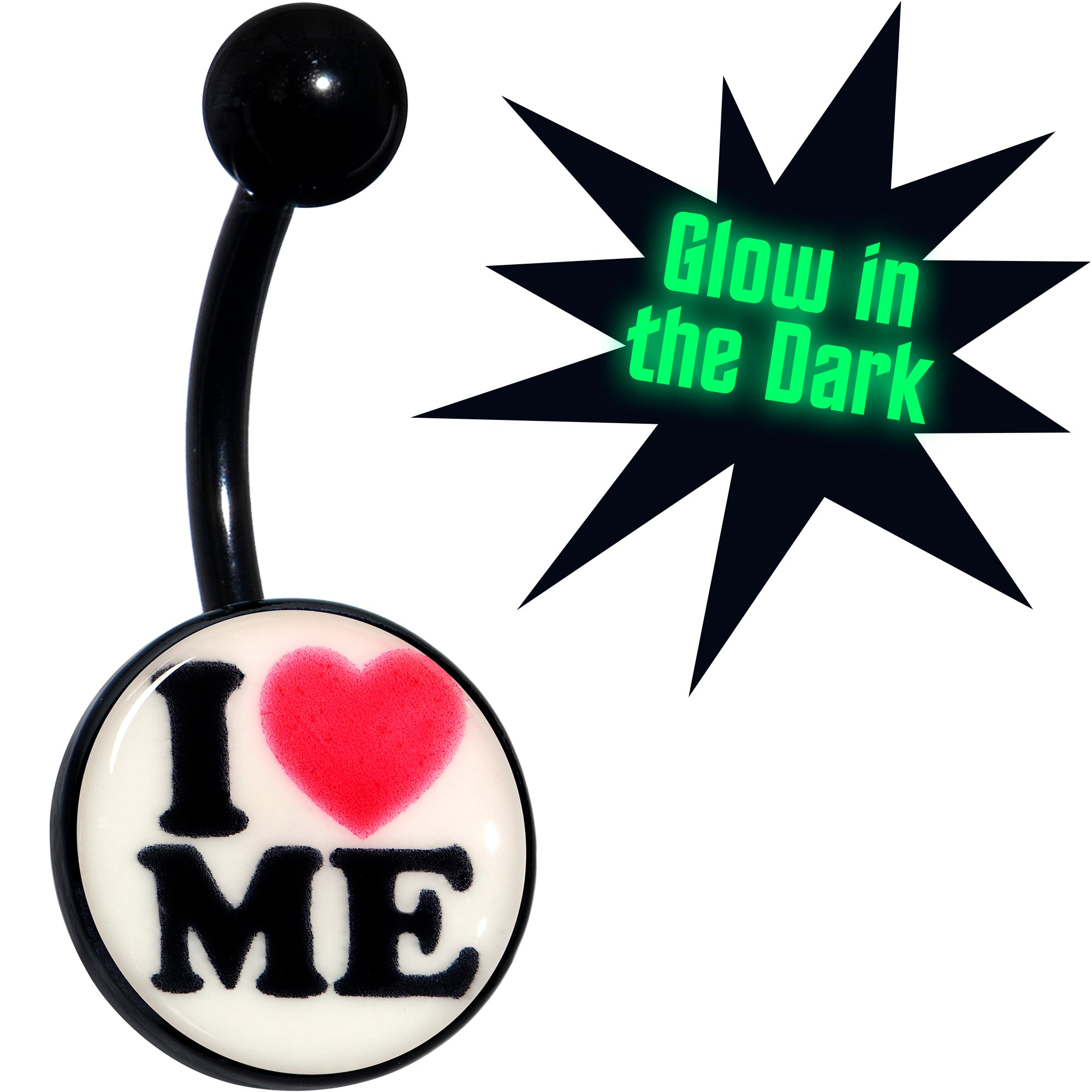 Black Glow in the Dark I Love Me Hypoallergenic Stainless Steel Belly Ring