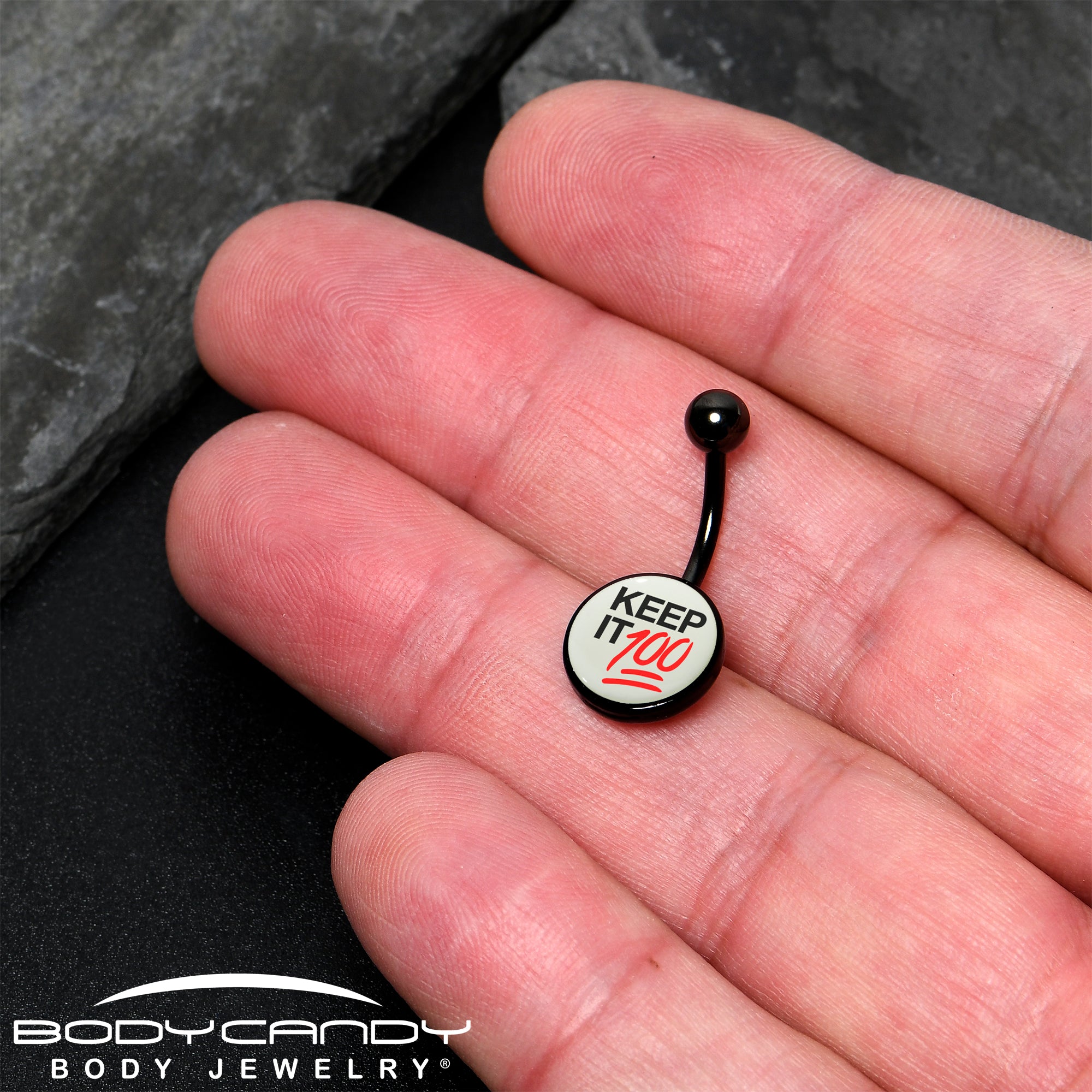Glow in the Dark Black Keep it 100 Stainless Steel Belly Ring stylish jewelry