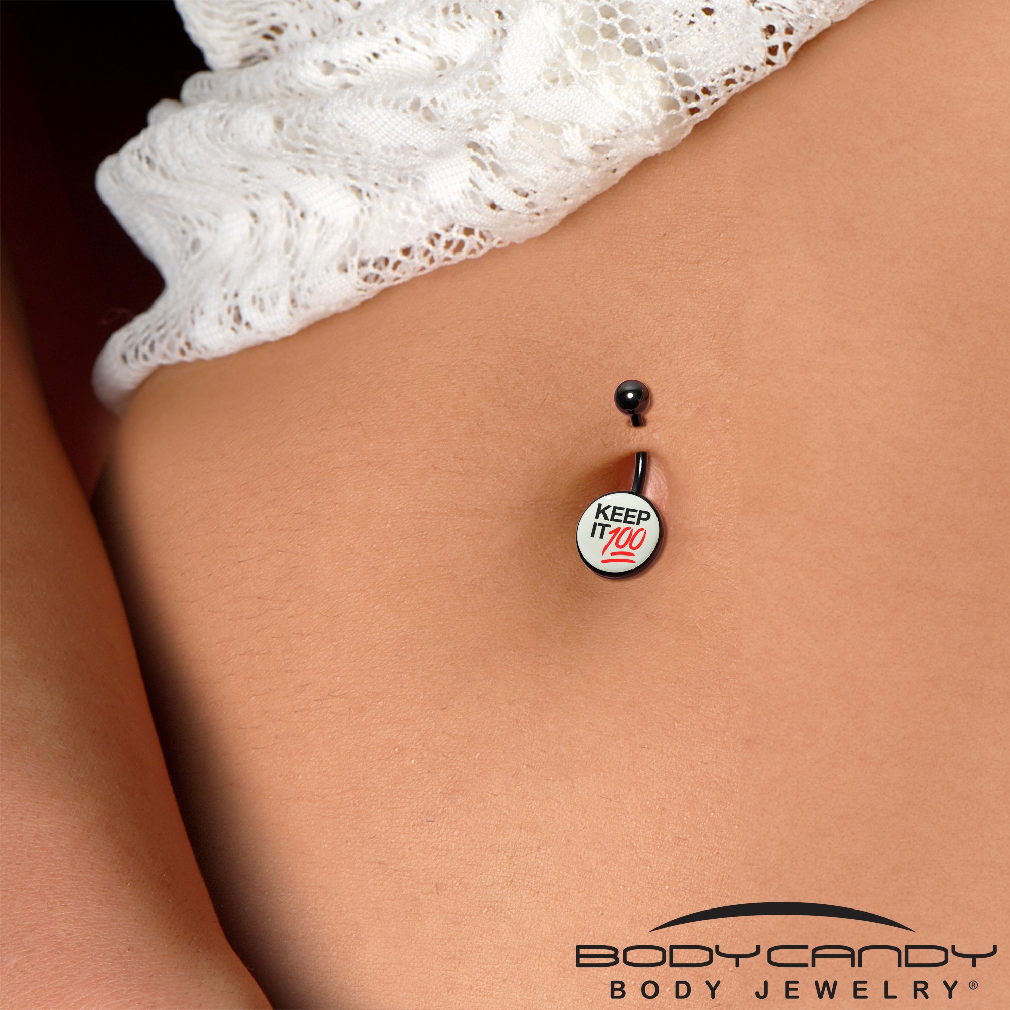 Glow in the Dark Black Keep it 100 Stainless Steel Belly Ring handmade design