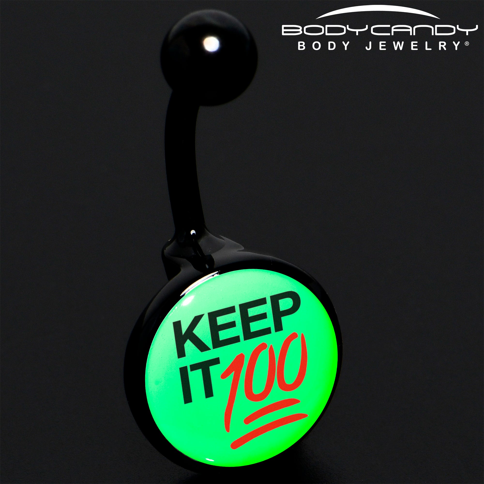 Glow in the Dark Black Keep it 100 Stainless Steel Belly Ring perfect for sensitive skin