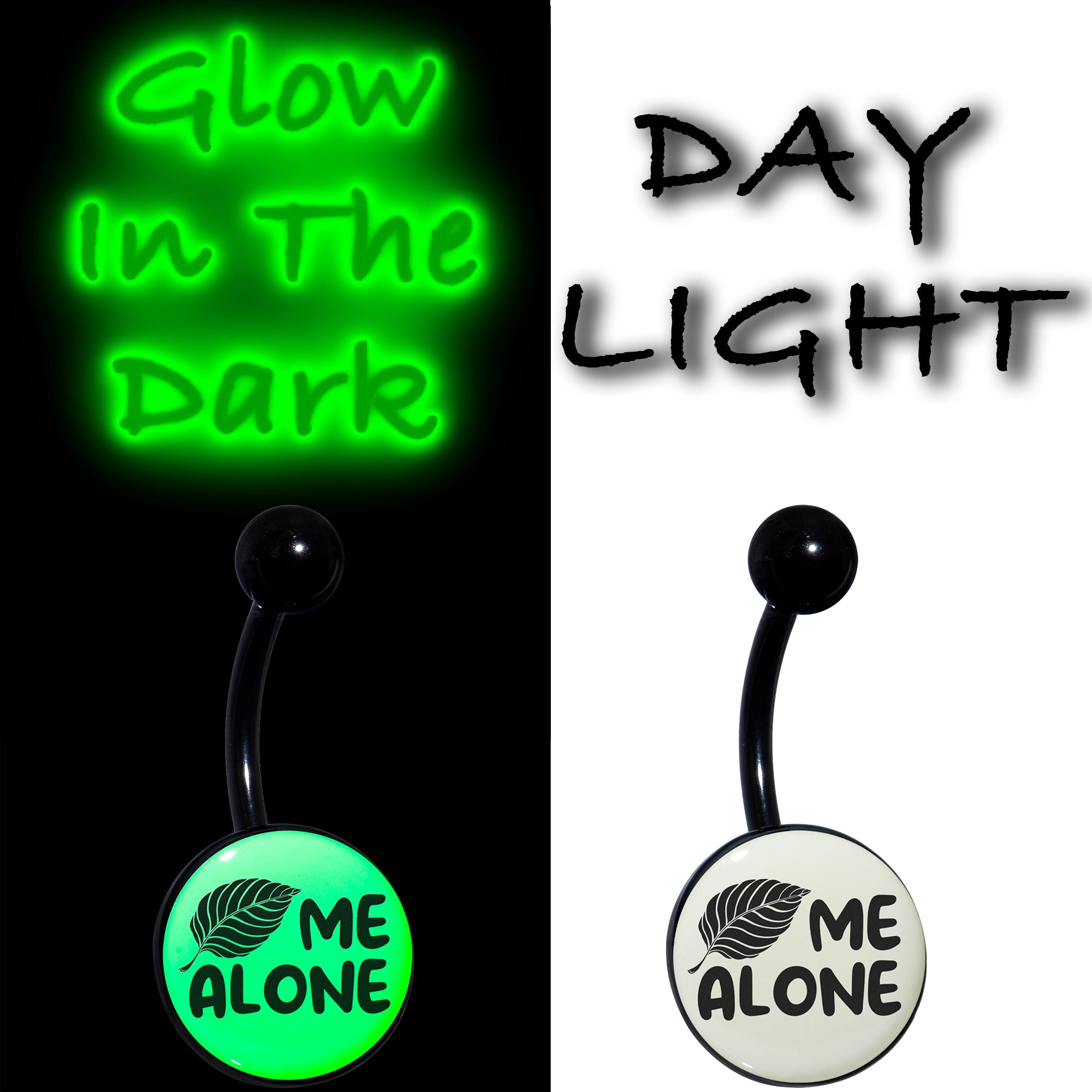 Glow in the Dark Black Leaf Me Alone Stainless Steel Belly Ring lightweight comfortable