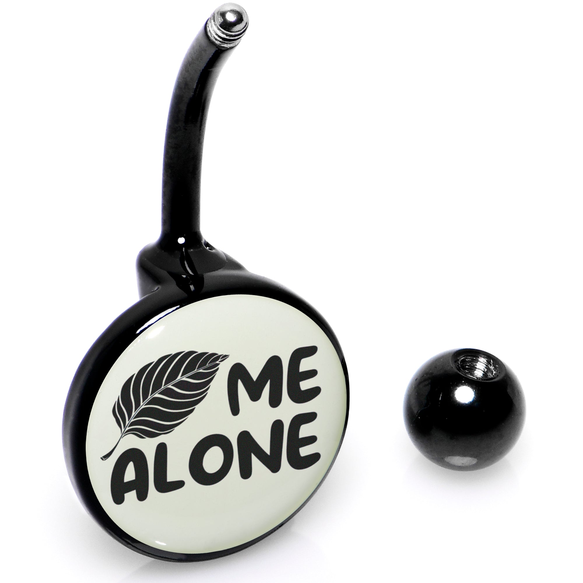 Glow in the Dark Black Leaf Me Alone Stainless Steel Belly Ring stainless steel navel piercing