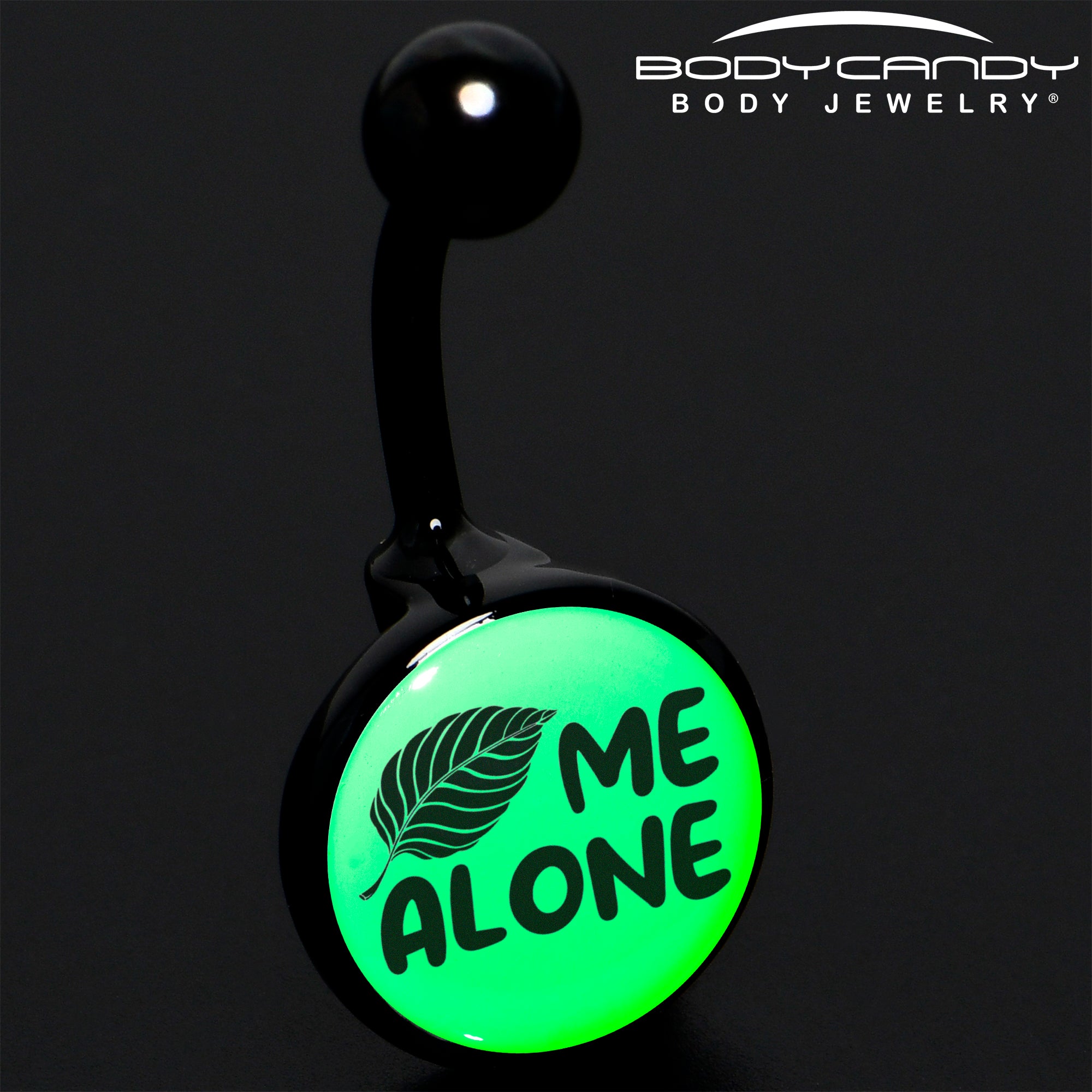 Glow in the Dark Black Leaf Me Alone Stainless Steel Belly Ring perfect for sensitive skin