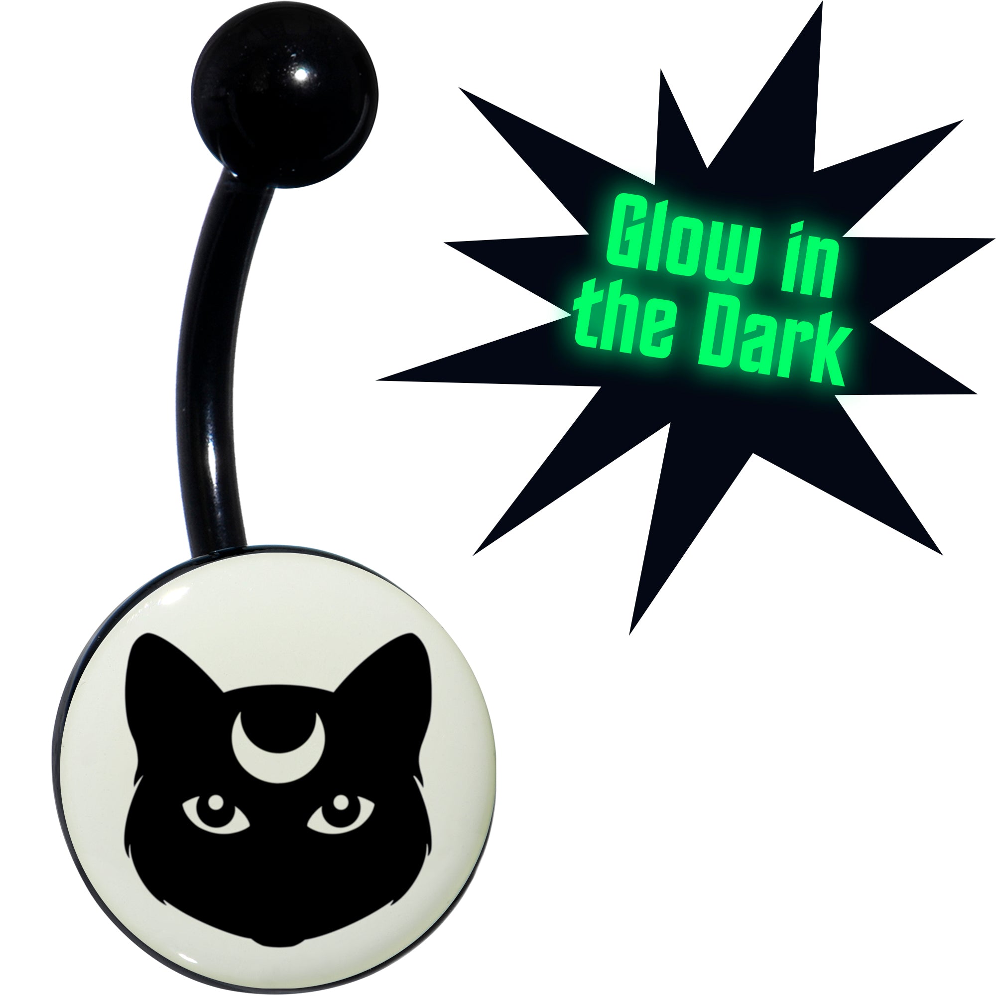 Glow in the Dark Mystic Kitty Cat Hypoallergenic Stainless Steel Belly Ring