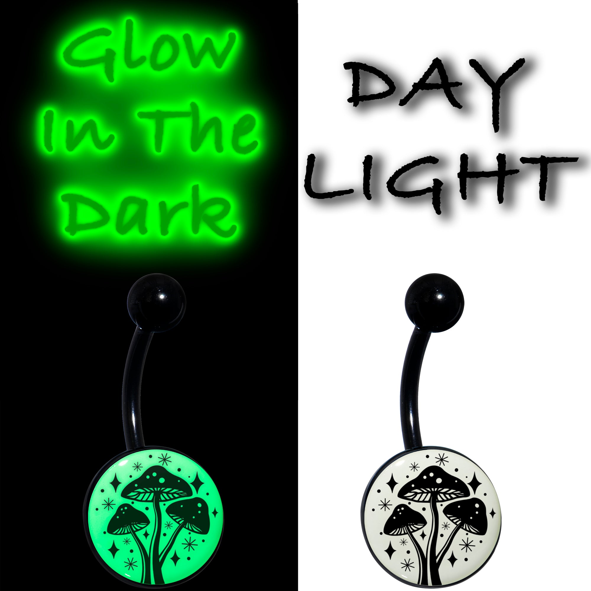 Glow in the Dark Mystic Mushroom Stainless Steel Belly Ring lightweight comfortable