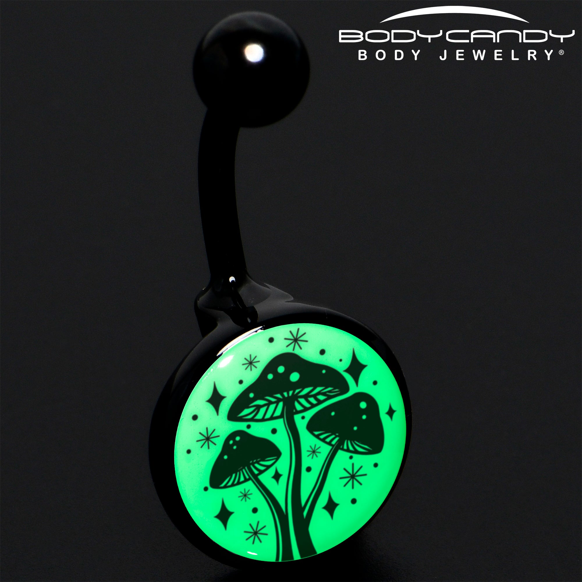 Glow in the Dark Mystic Mushroom Stainless Steel Belly Ring perfect for sensitive skin