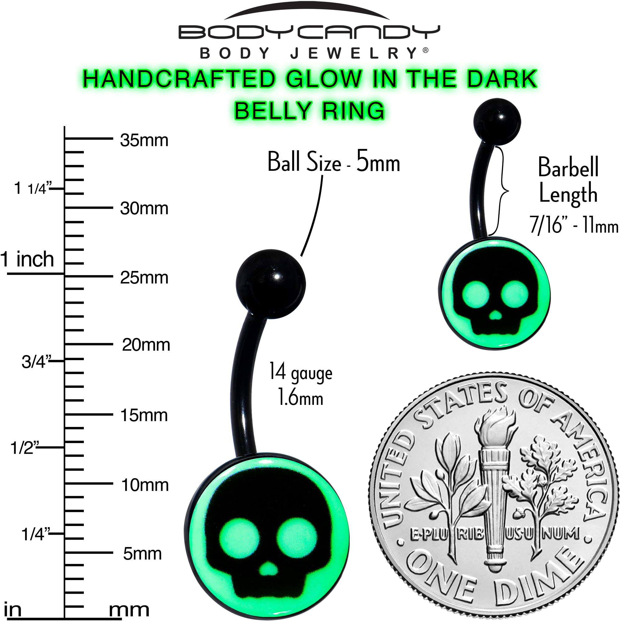 Glow in the Dark Simple Skull Belly Ring
