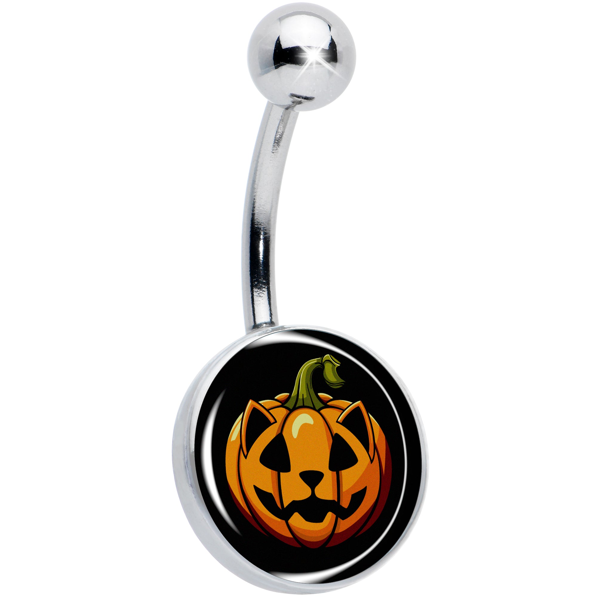 Orange Pumpkin Cat Jack-O-Lantern Hypoallergenic Stainless Steel Belly Ring