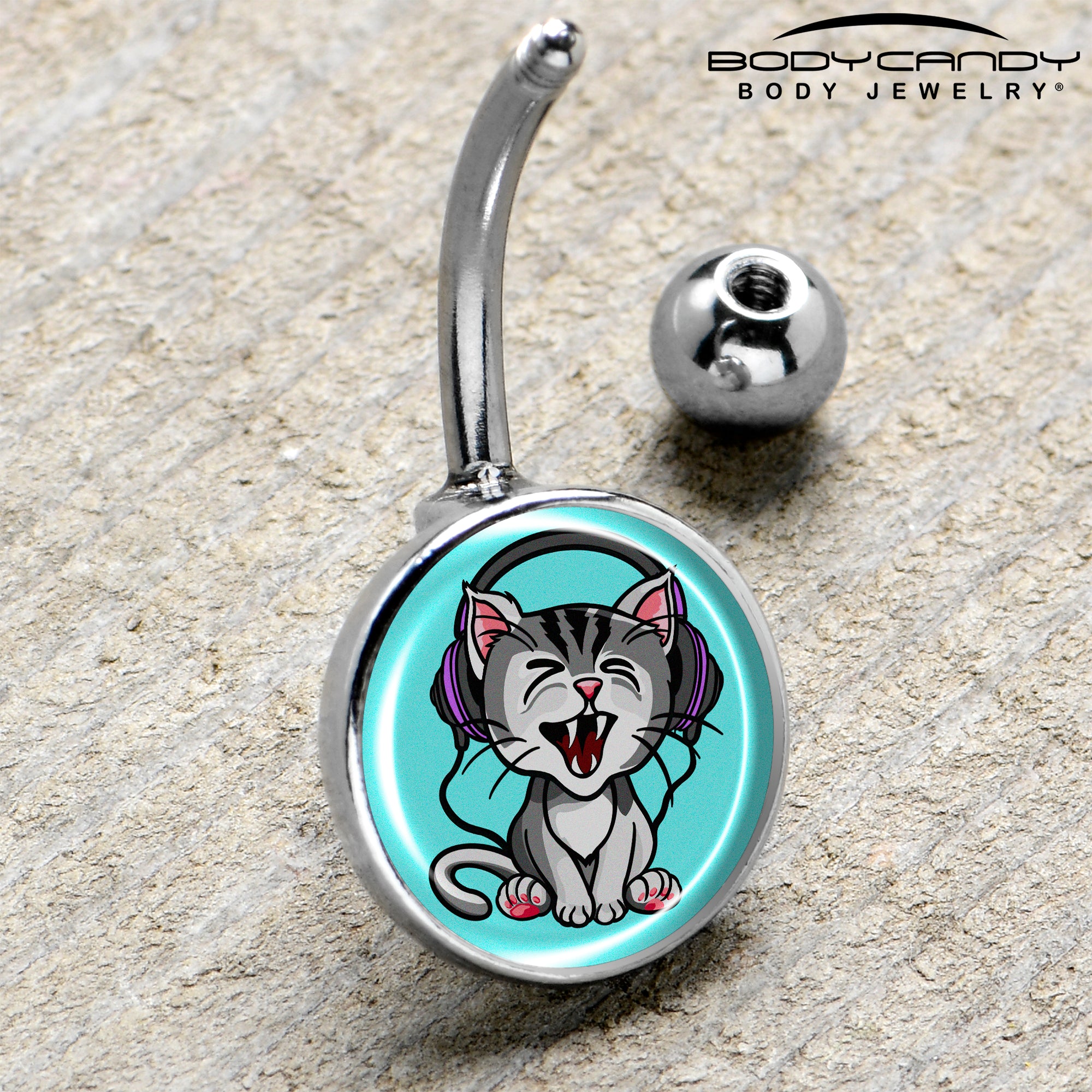 Heavy Metal Kitty Cat Stainless Steel Belly Ring handmade design
