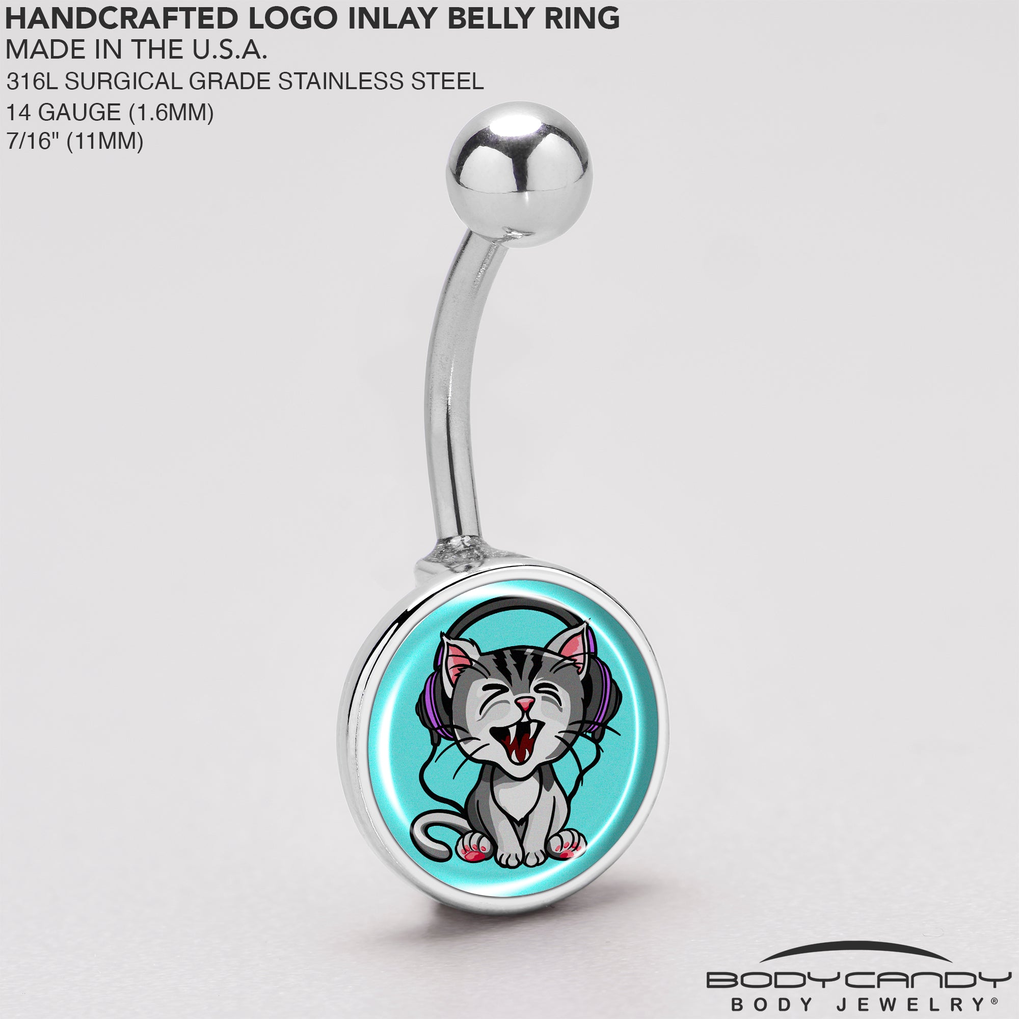 Heavy Metal Kitty Cat Stainless Steel Belly Ring stainless steel navel piercing