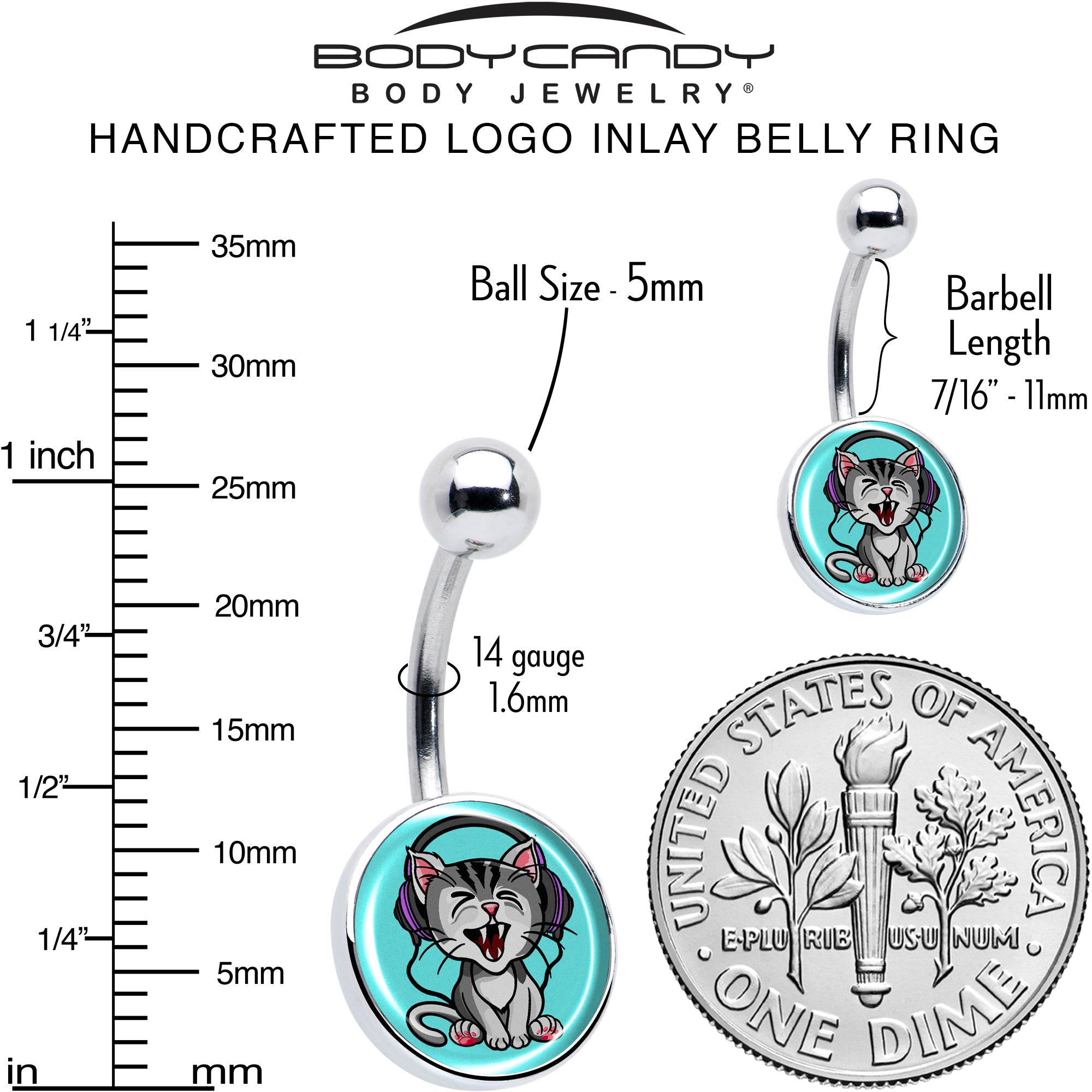 Heavy Metal Kitty Cat Stainless Steel Belly Ring perfect for sensitive skin