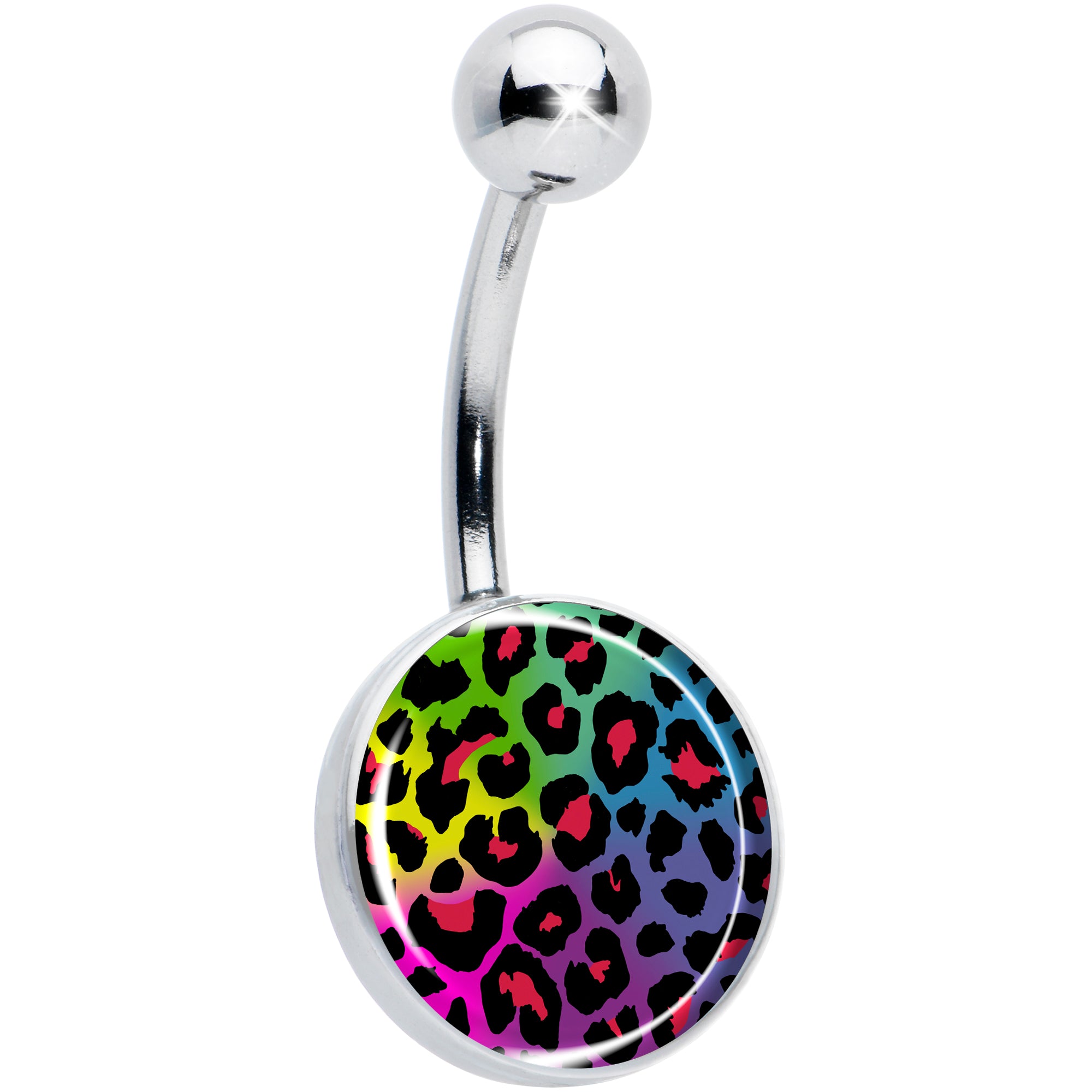 Rainbow cheetah print belly ring