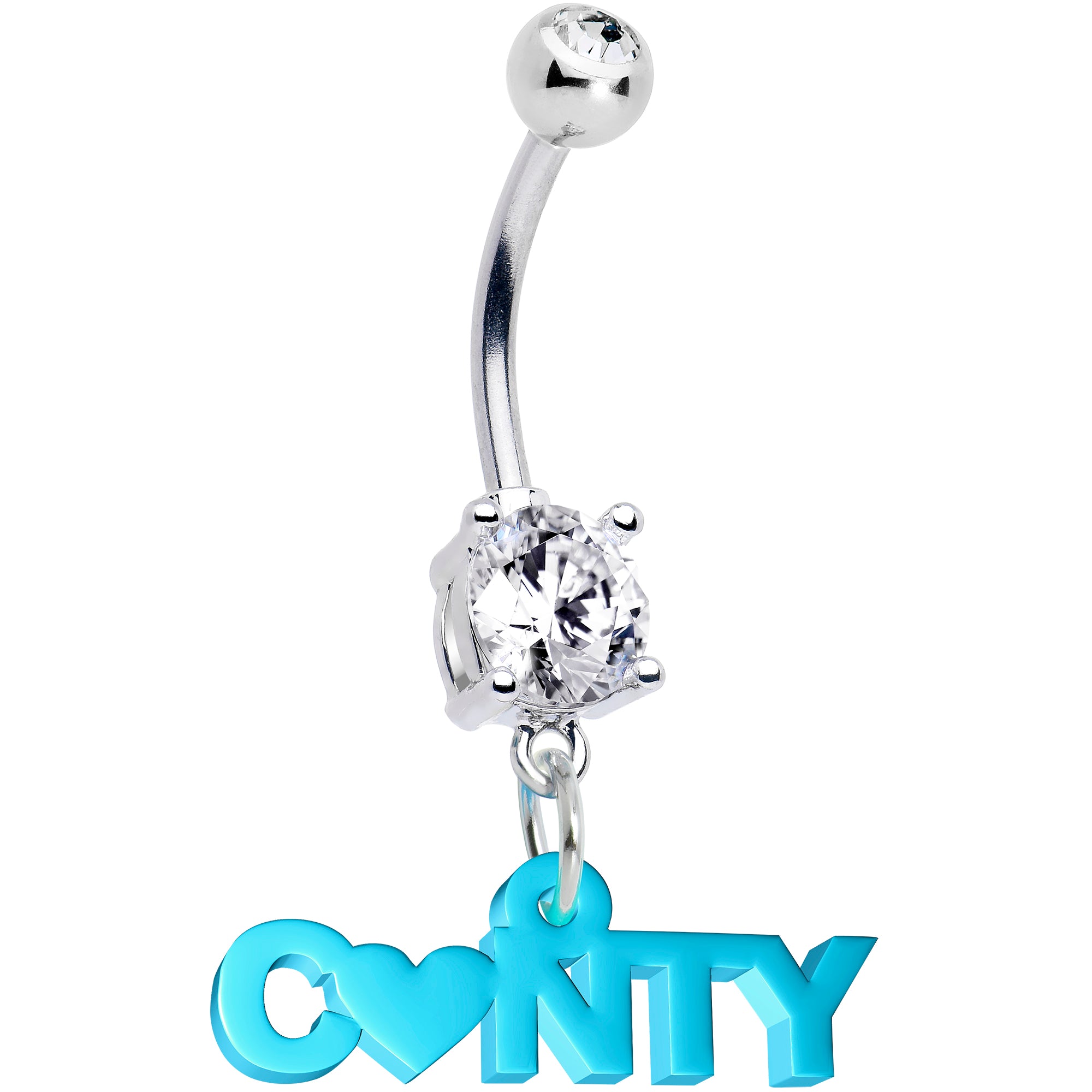 Double Gem Turquoise Cunty Heart Dangle Hypoallergenic Stainless Steel Belly Ring