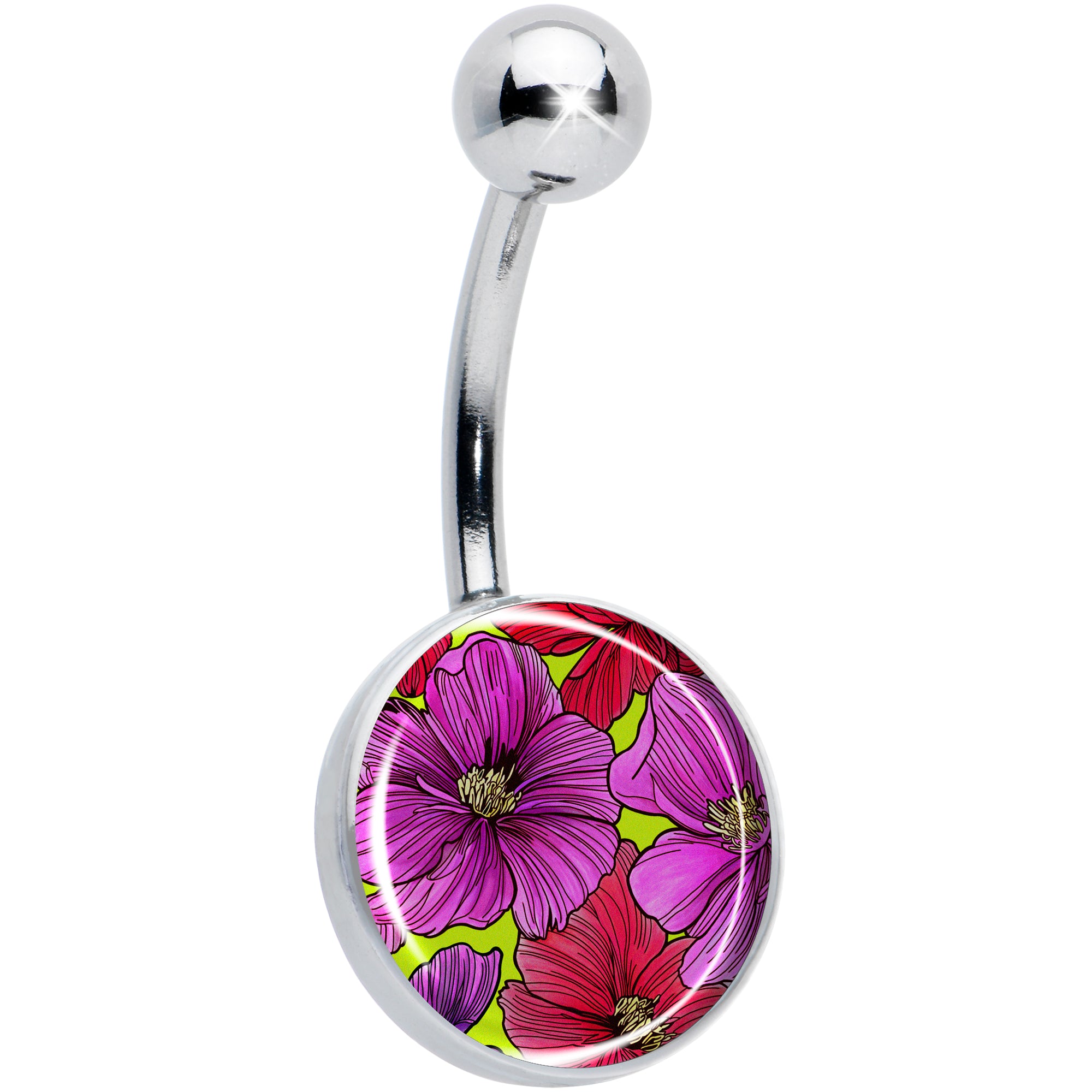 Blossom Creation Tropical Floral Flowers Hypoallergenic Stainless Steel Belly Ring