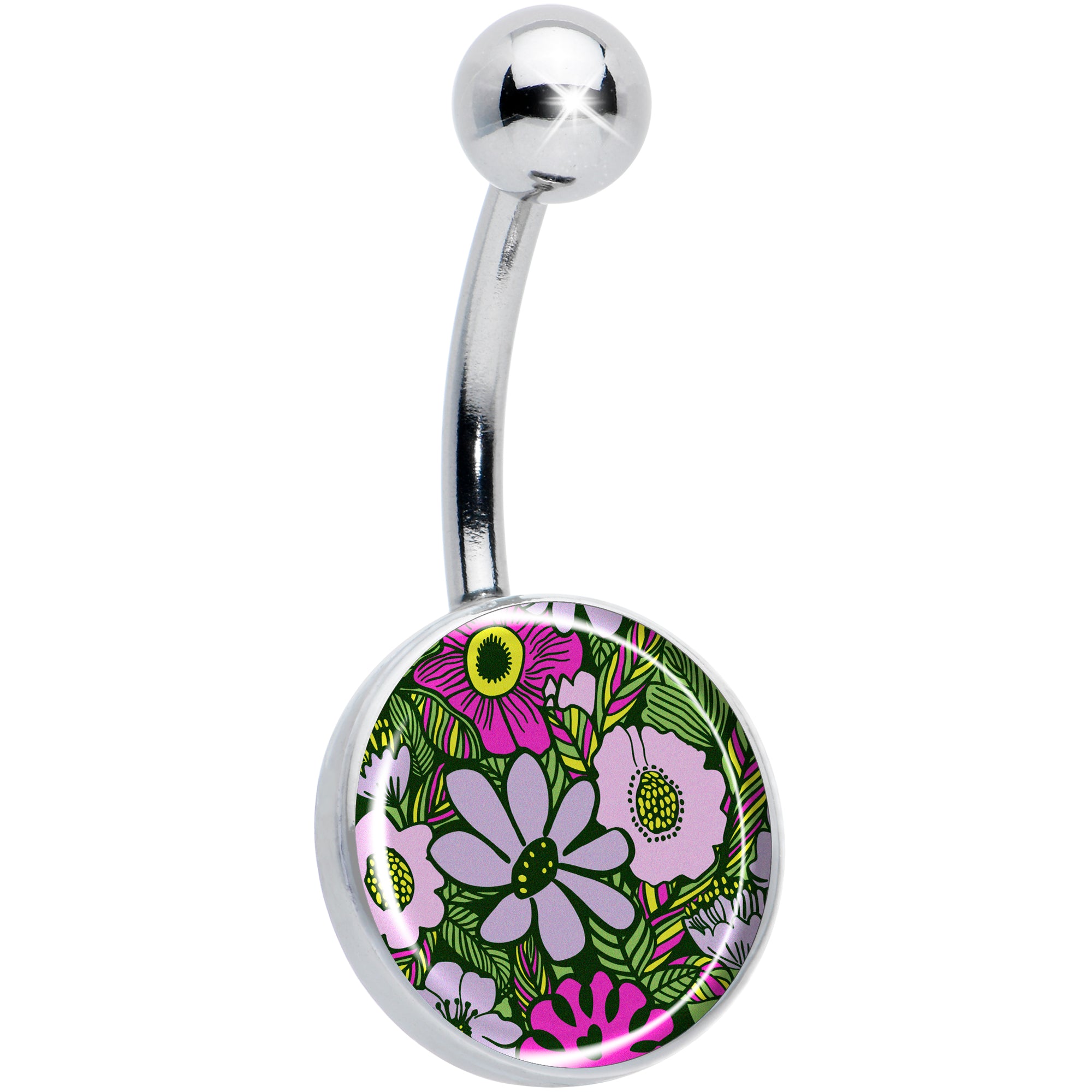Blossom Creation Paradise of Pink Flowers Hypoallergenic Stainless Steel Belly Ring