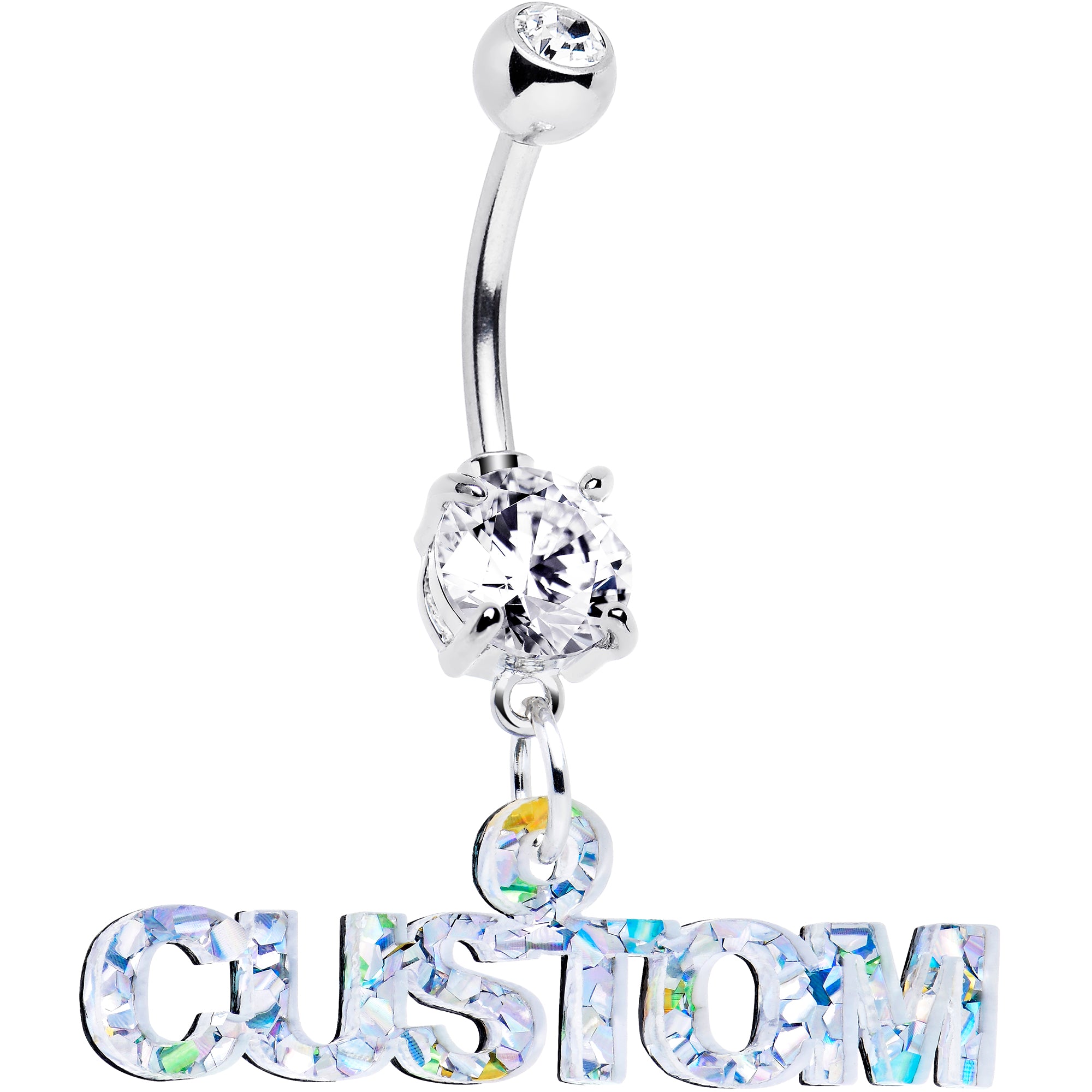 personalized surgical steel double gem belly ring