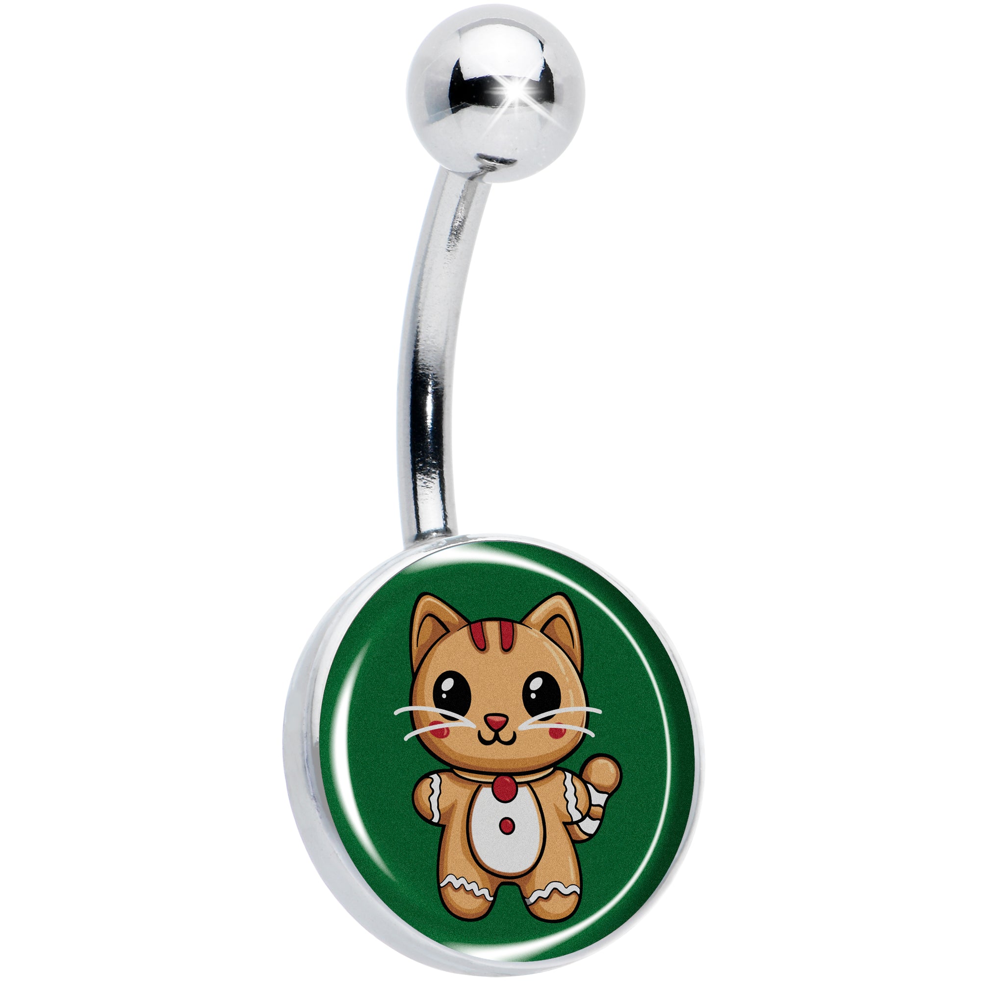 Christmas holiday gingerbread kitty cat belly ring