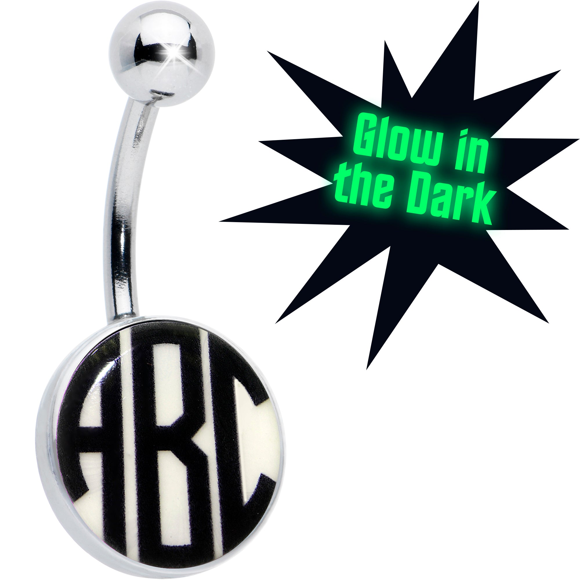 Custom Glow in the Dark Logo Personalized Initial Hypoallergenic Stainless Steel Belly Ring