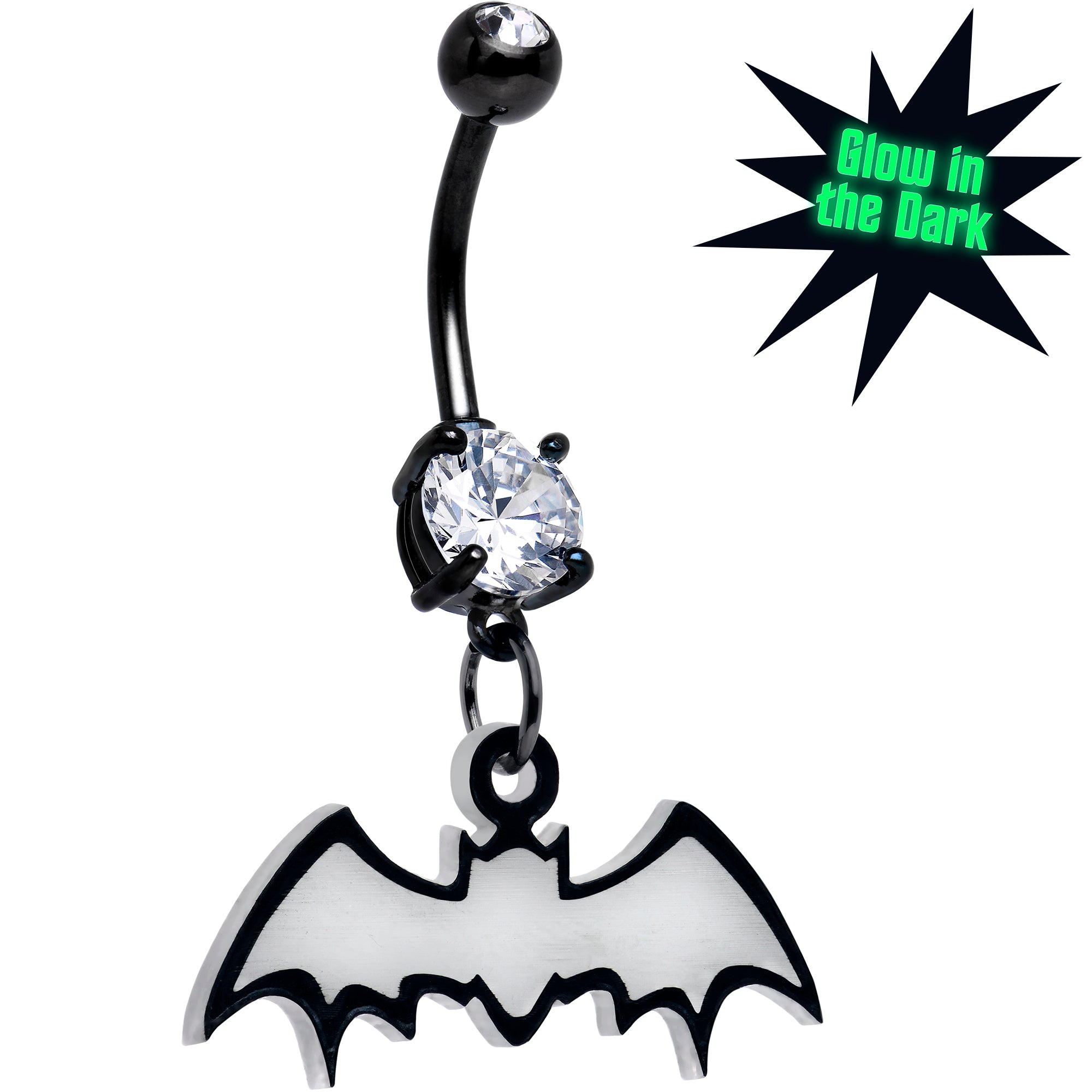 Onyx O Glow in the Dark Bat Belly Ring