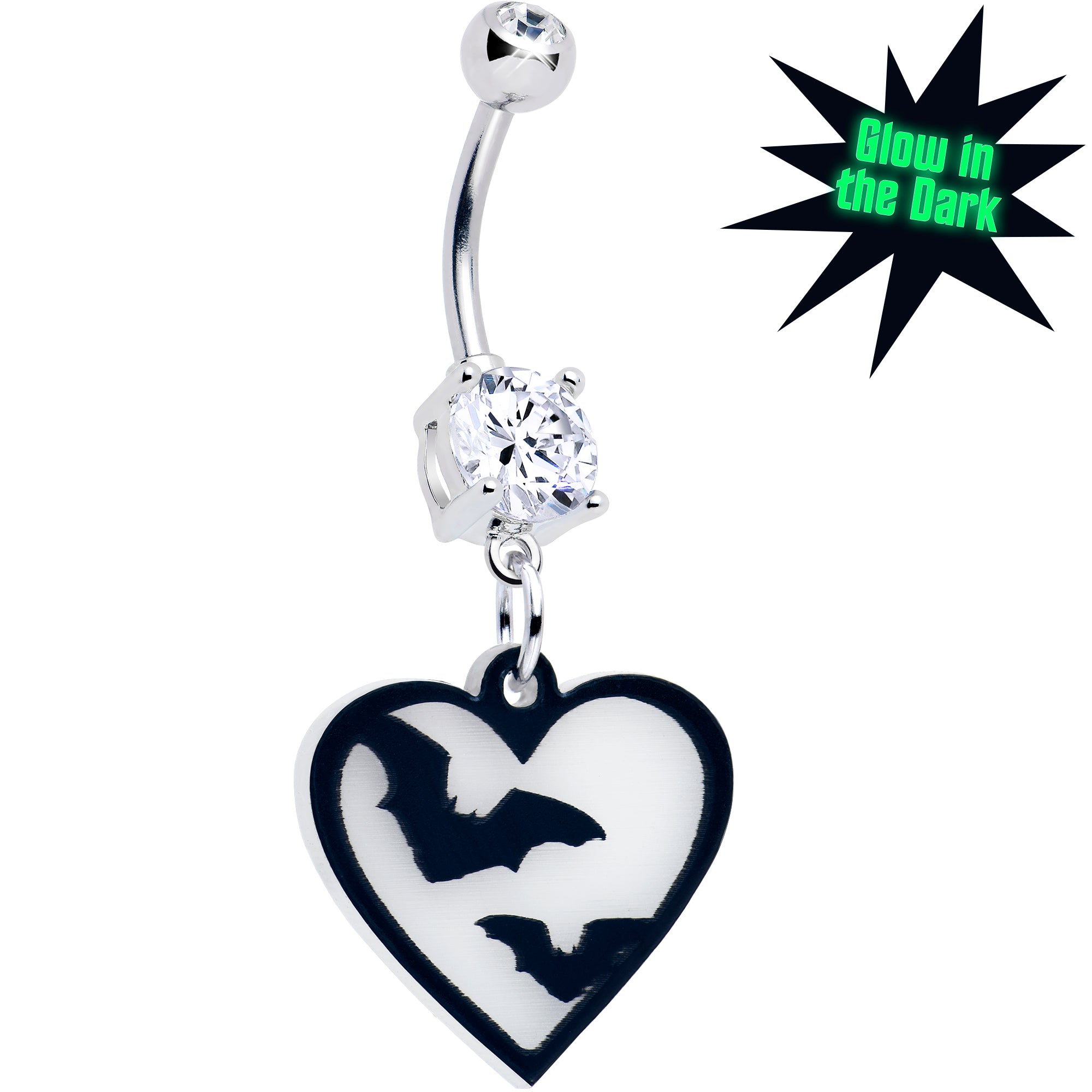 Glow in the Dark Bat Heart Belly Ring