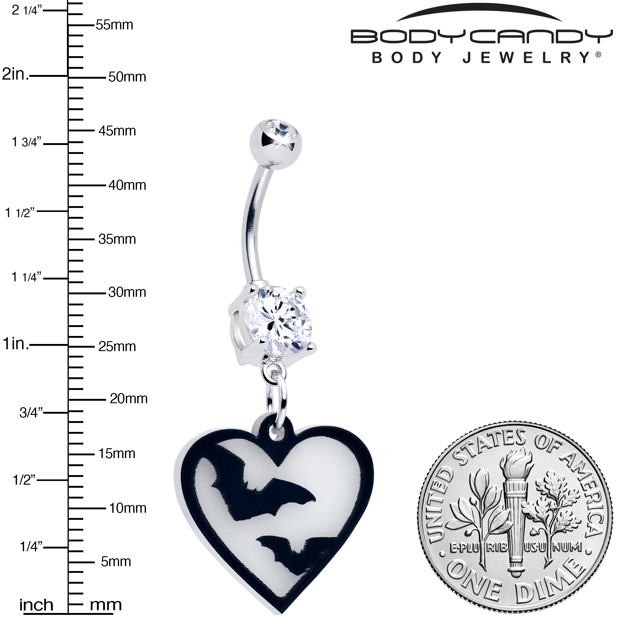 Heart Shaped Flying Bat Dangle Belly Ring