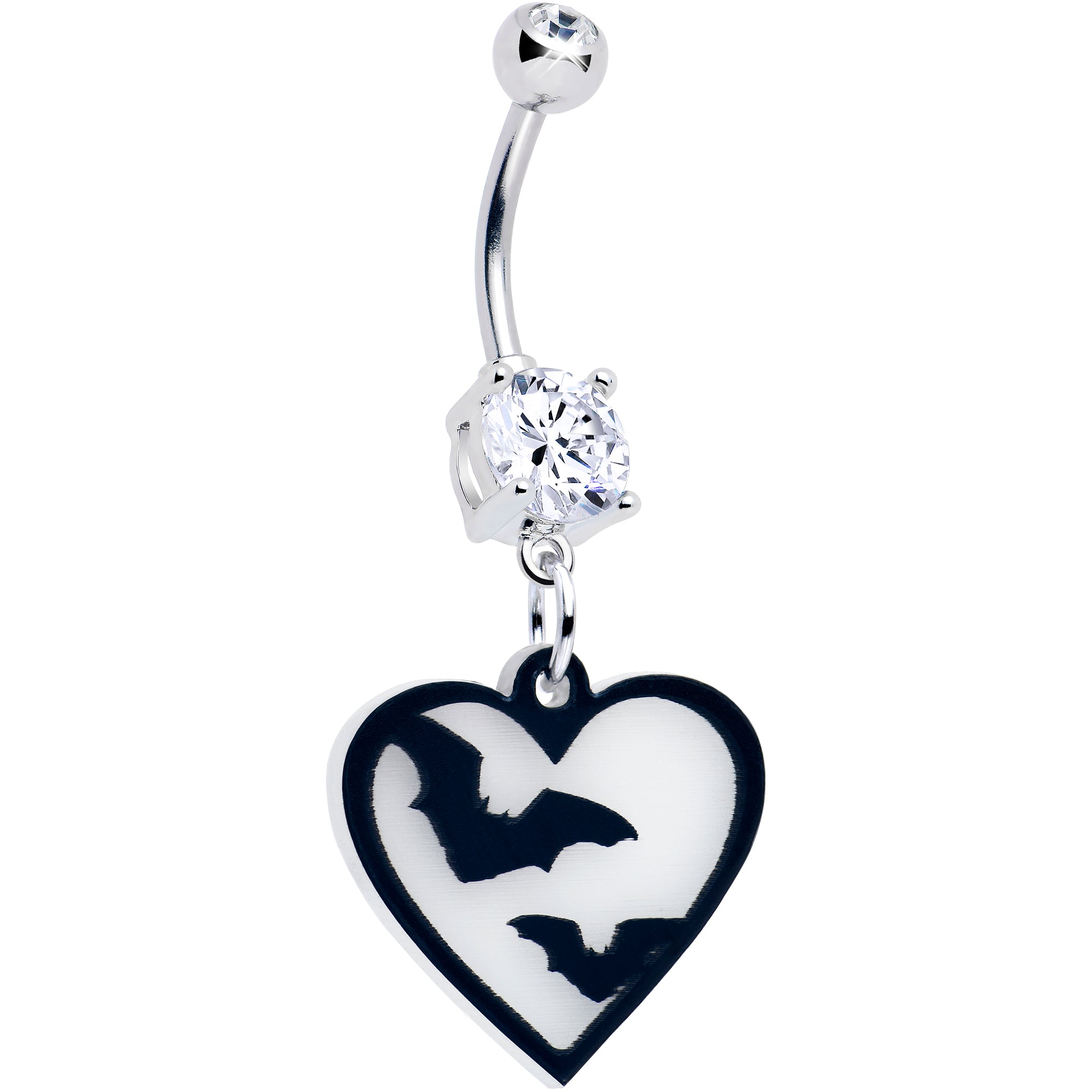 Glow Bat Heart Dangle Belly Ring