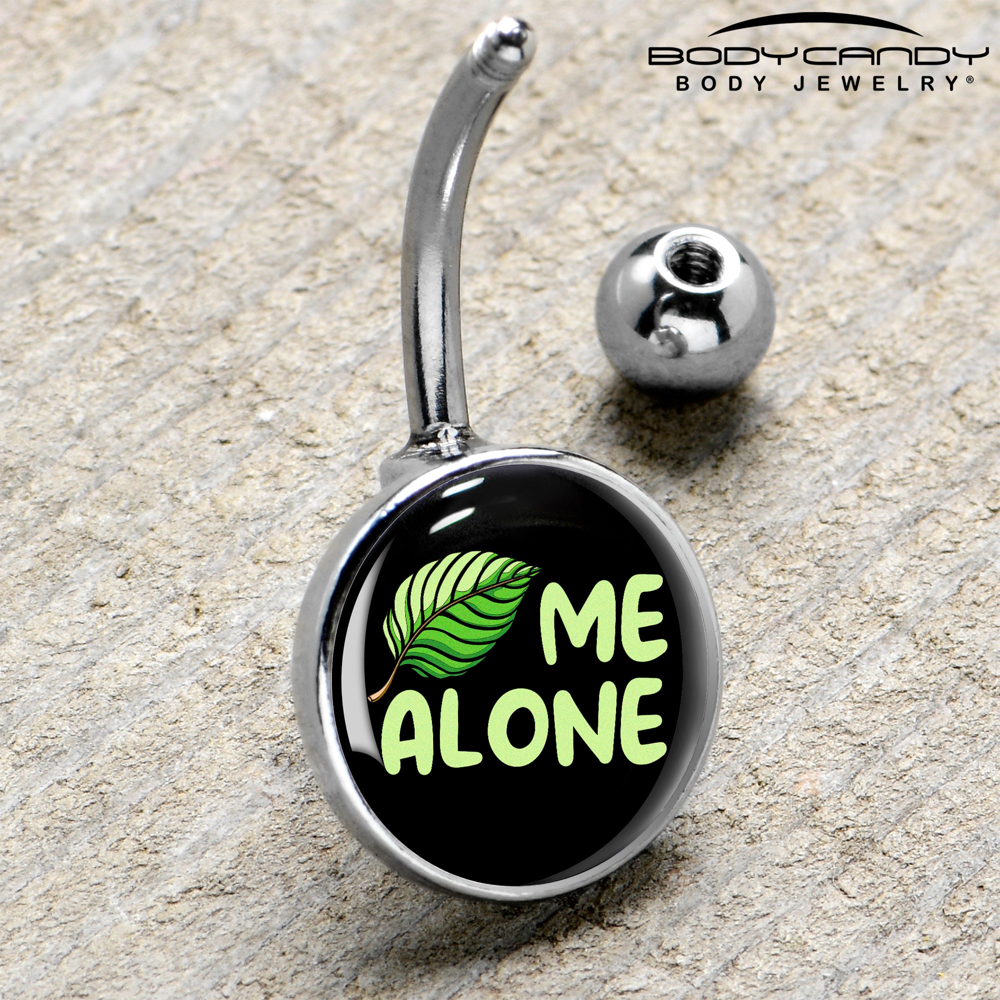 Black Green Leaf Me Alone Stainless Steel Belly Ring handmade design