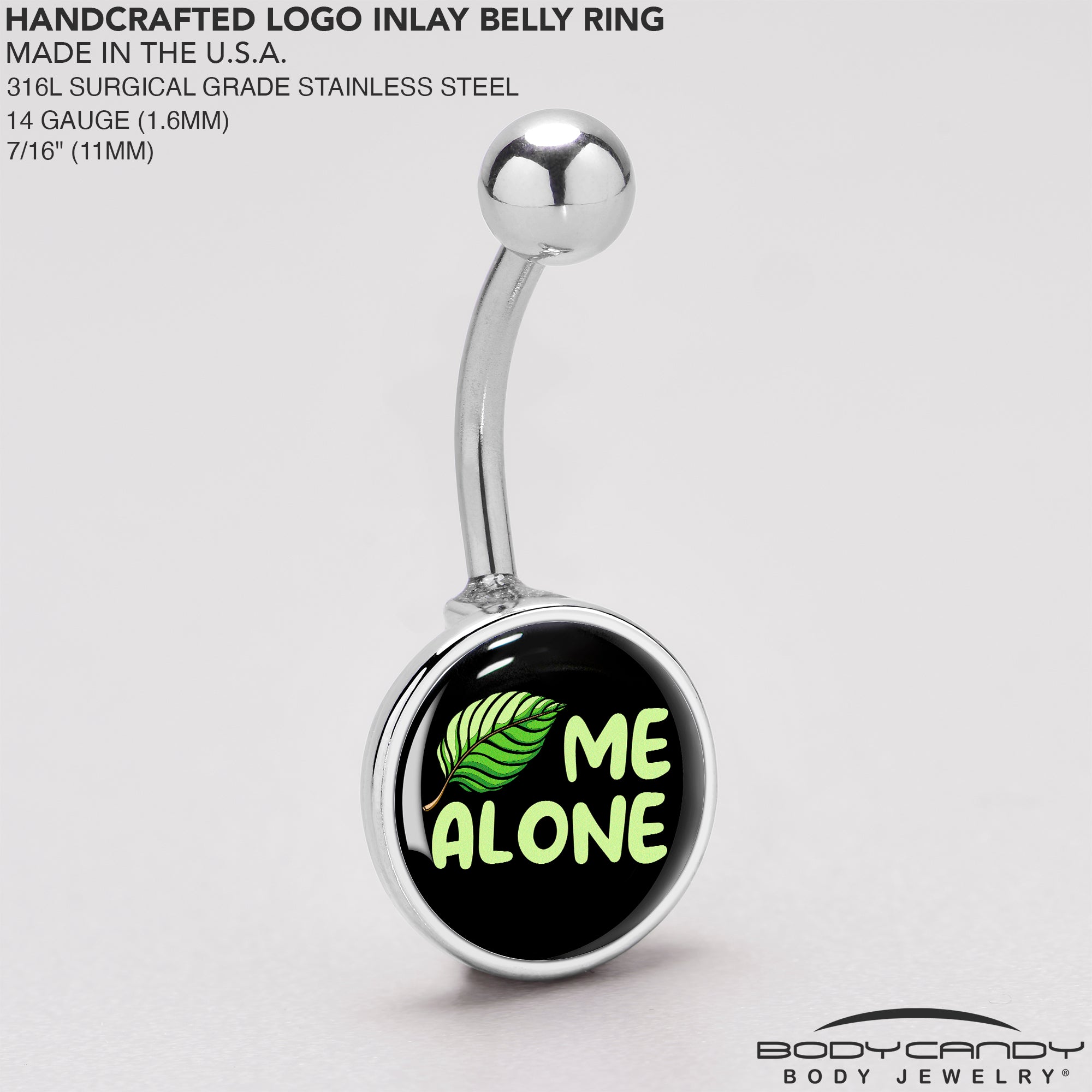 Black Green Leaf Me Alone Stainless Steel Belly Ring stainless steel navel piercing