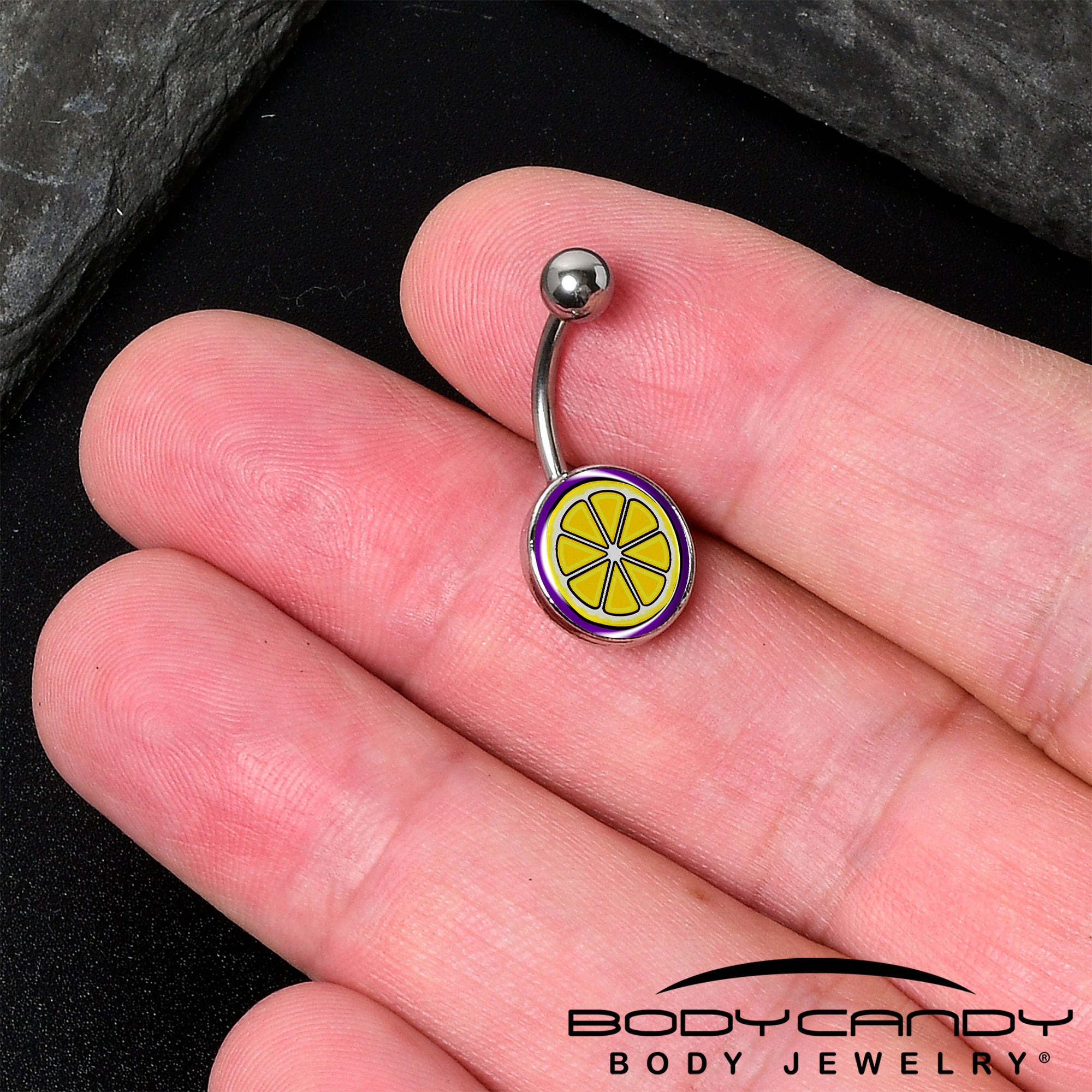 Yellow Slice of Lemon Stainless Steel Belly Ring lightweight comfortable