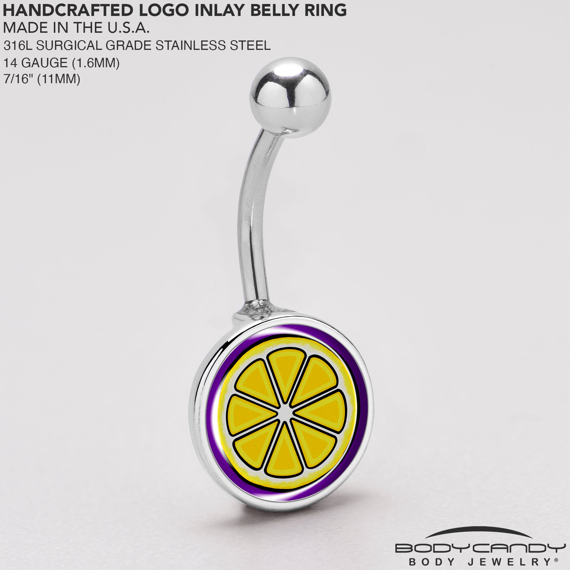 Yellow Slice of Lemon Stainless Steel Belly Ring stainless steel navel piercing