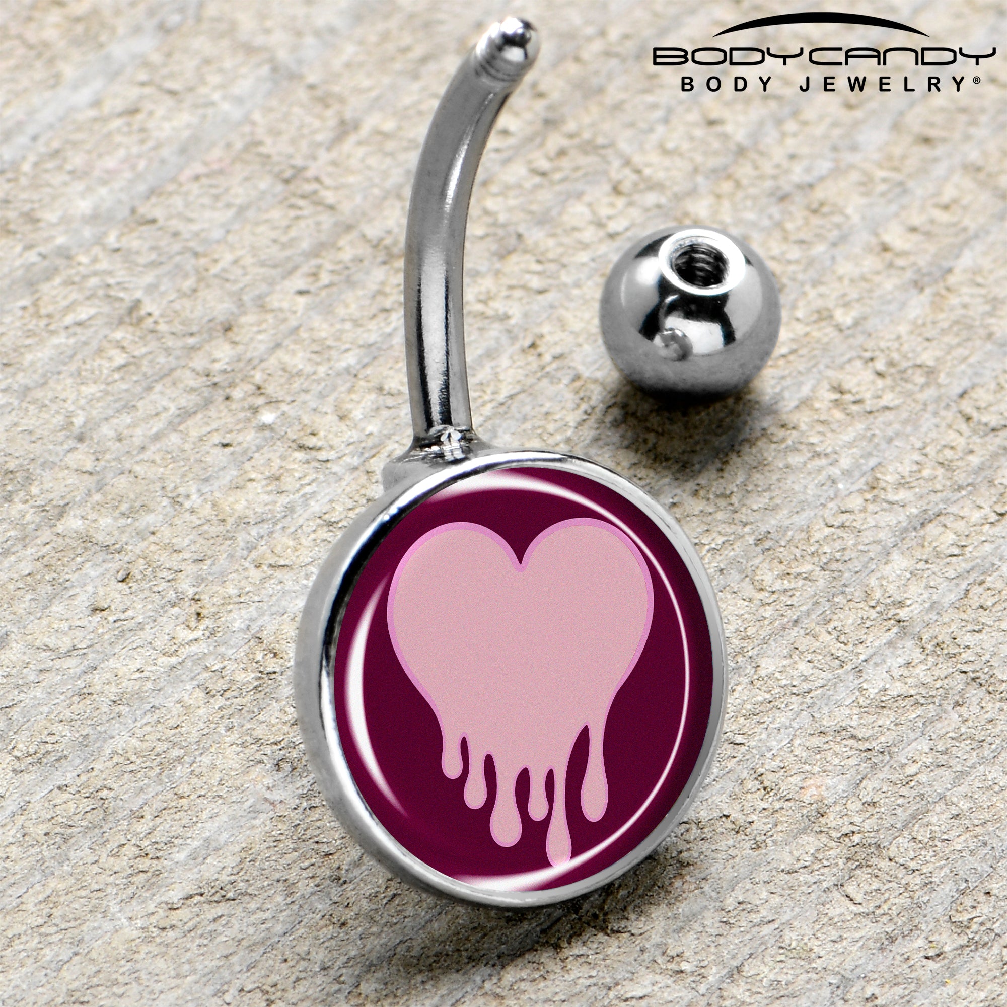 Pinkish Melting Heart Stainless Steel Belly Ring handmade design