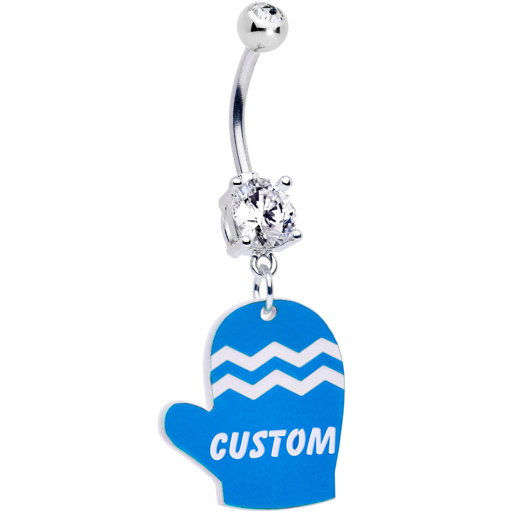 Custom Holiday Mitten Personalized Dangle Stainless Steel Belly Ring (More Colors) handmade design
