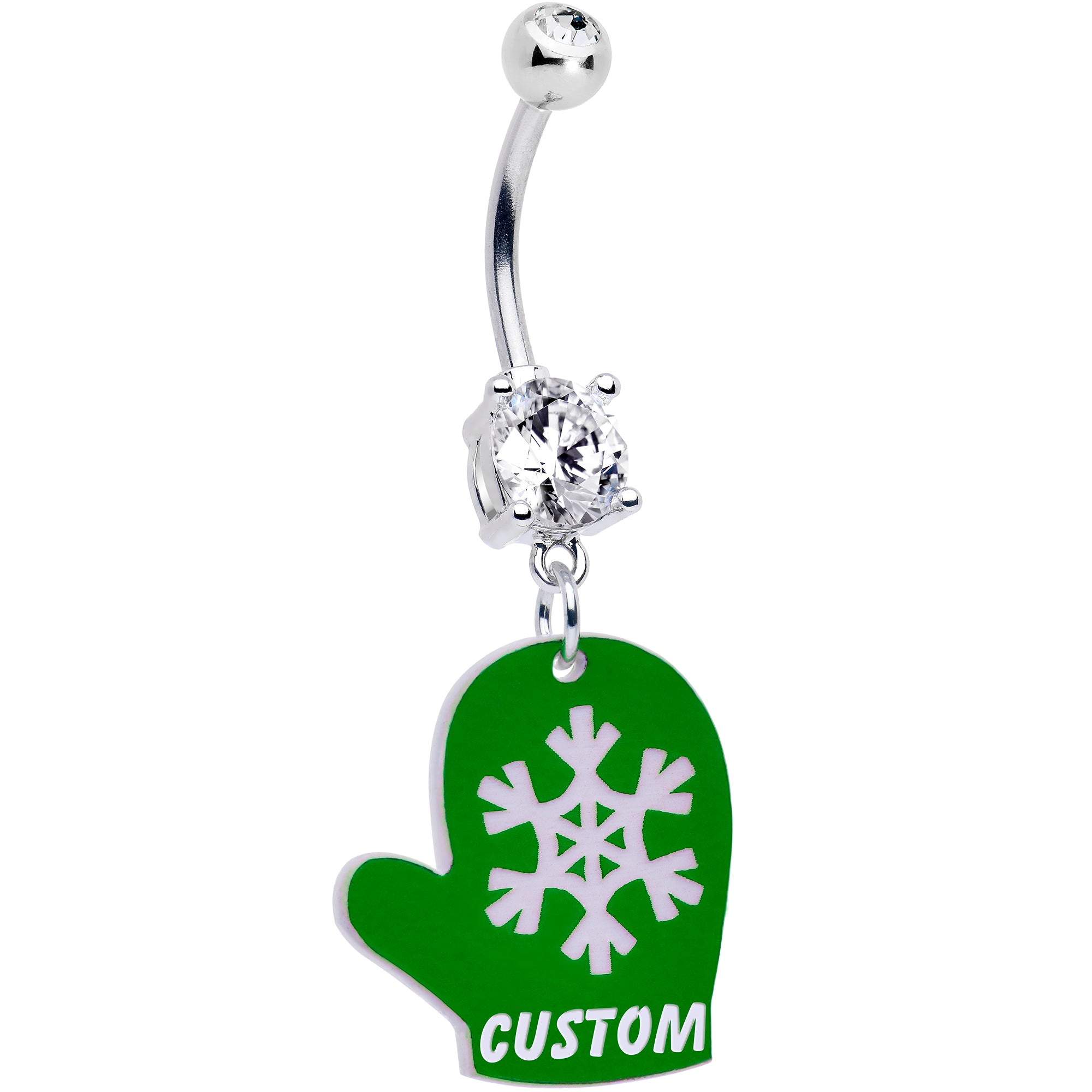 Custom Holiday Mitten Personalized Dangle Stainless Steel Belly Ring (More Colors) perfect for sensitive ears
