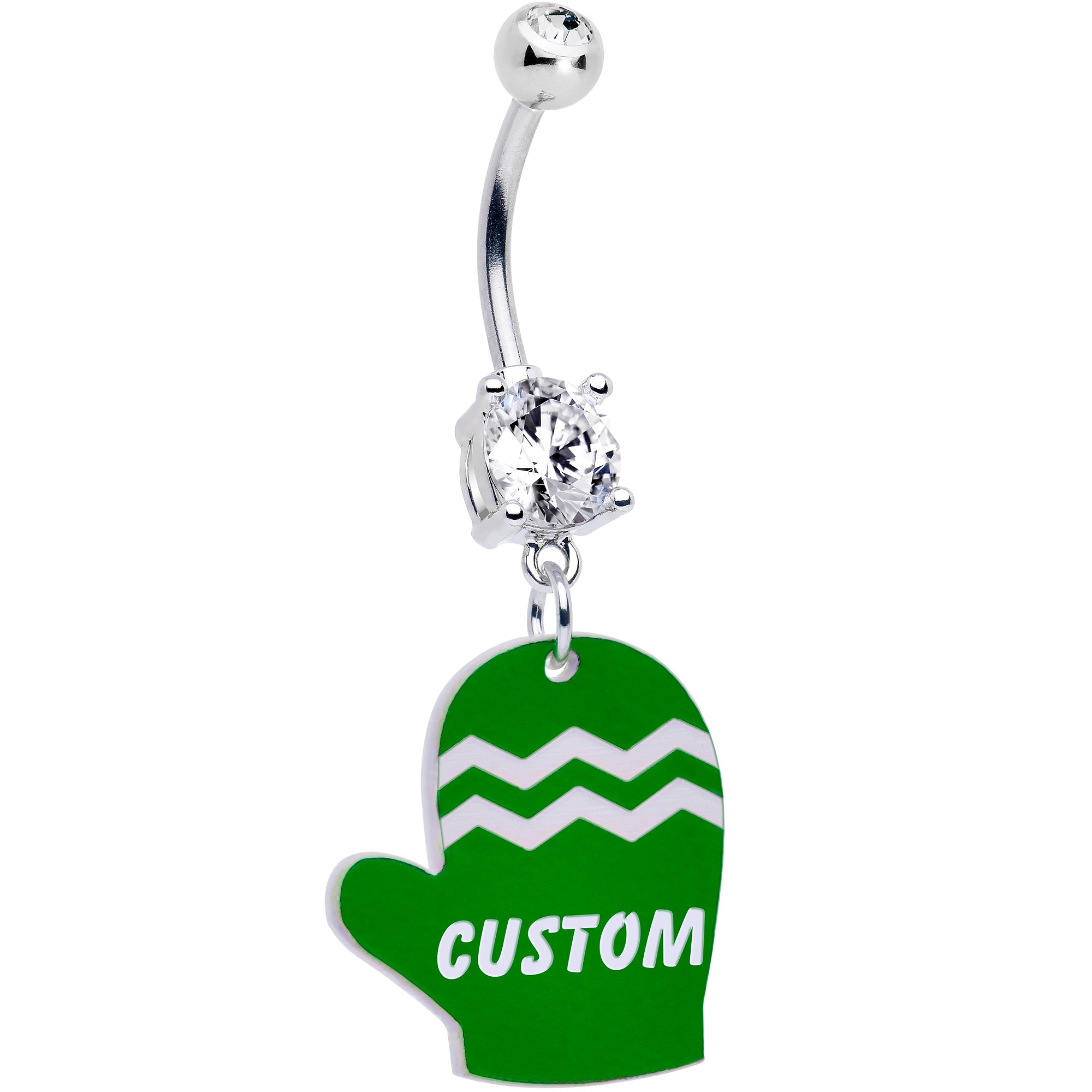 Custom Holiday Mitten Personalized Dangle Stainless Steel Belly Ring (More Colors) stainless steel hypoallergenic