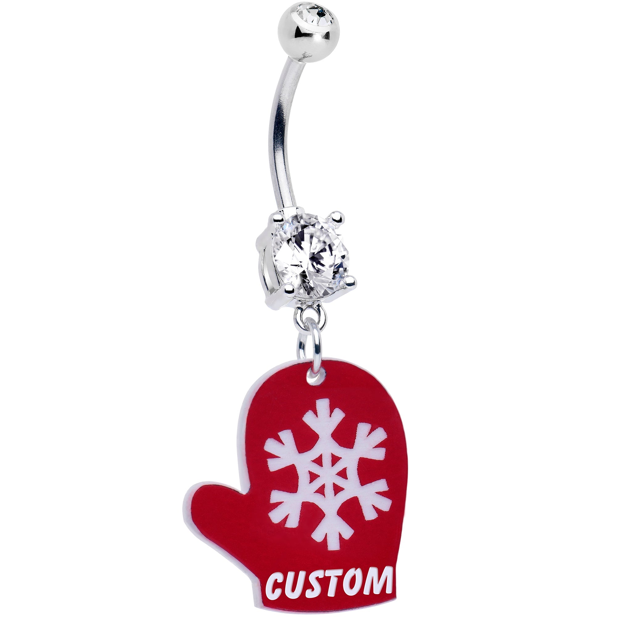 Custom Holiday Mitten Personalized Dangle Hypoallergenic Stainless Steel Belly Ring (More Colors)