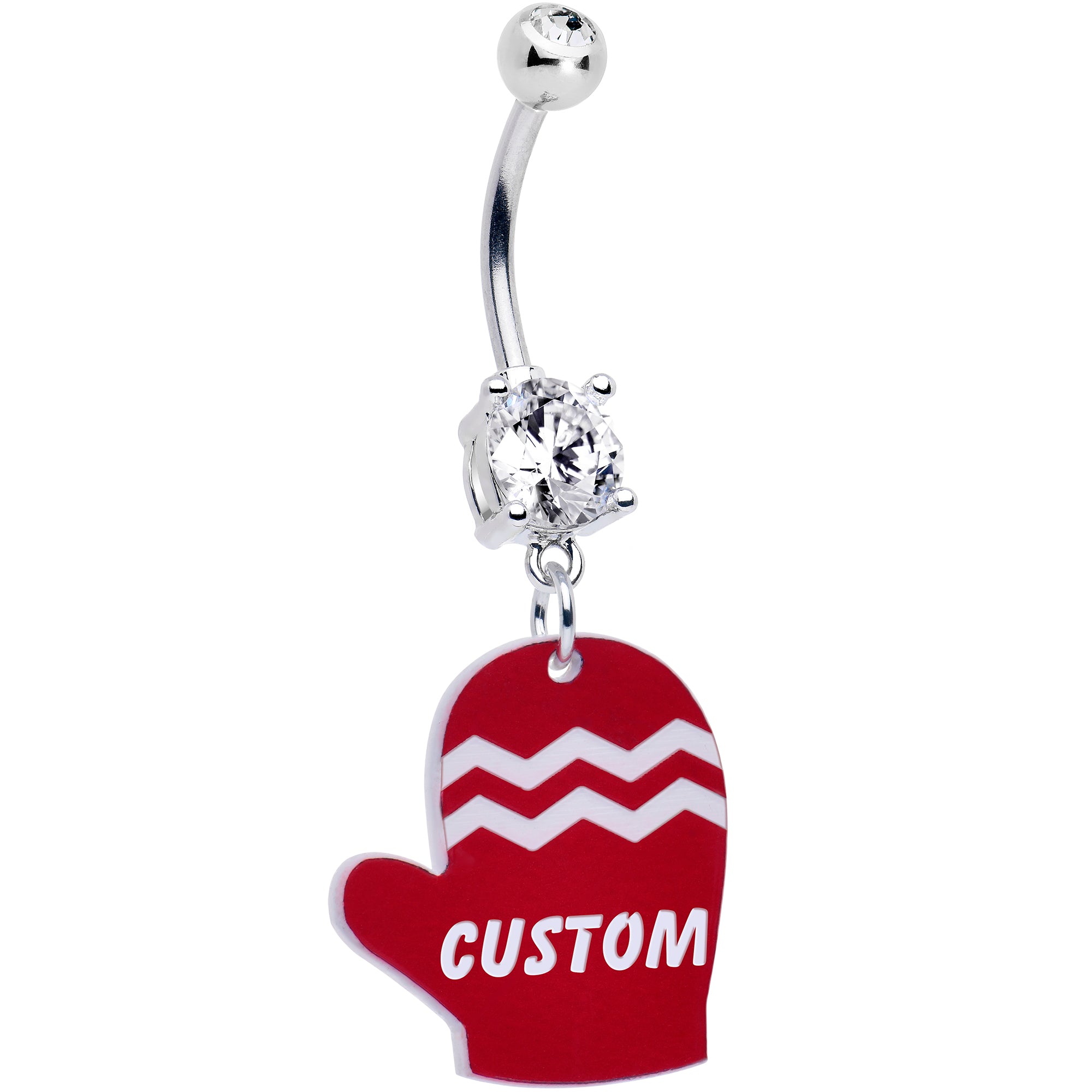 Custom Holiday Mitten Personalized Dangle Stainless Steel Belly Ring (More Colors) custom design option