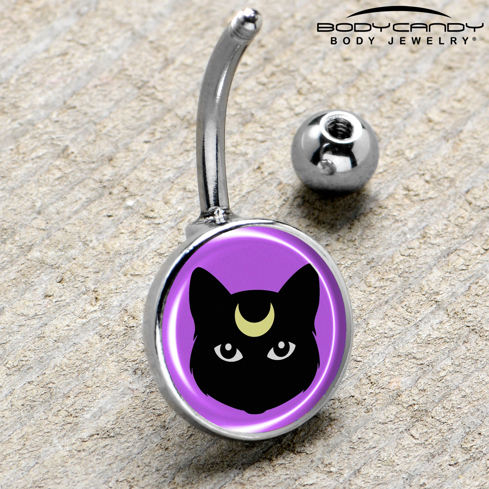 Black Mystic Kitty Cat Stainless Steel Belly Ring handmade design