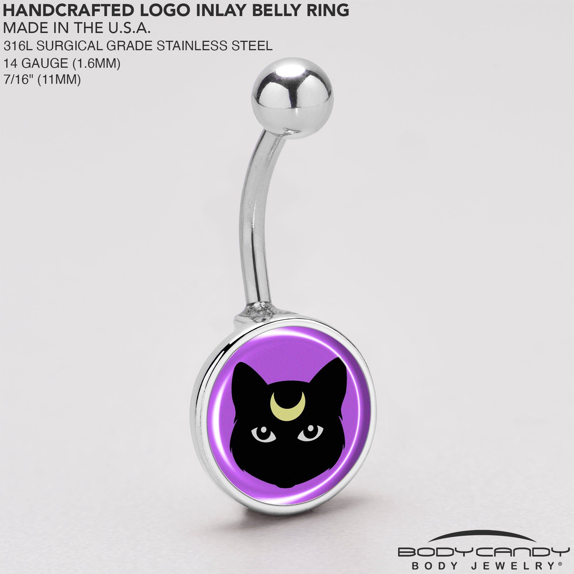 Black Mystic Kitty Cat Stainless Steel Belly Ring stainless steel navel piercing