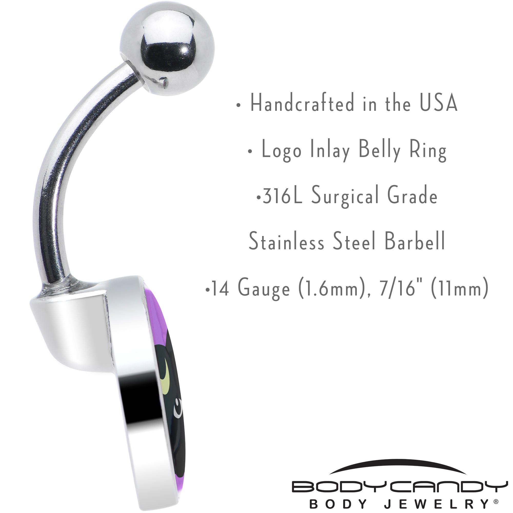 Black Mystic Kitty Cat Stainless Steel Belly Ring custom design option