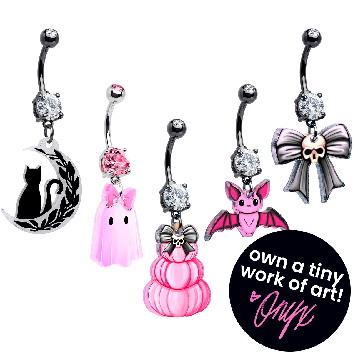 Onyx O Wickedly Cute Halloween Navel Ring 5 Pack