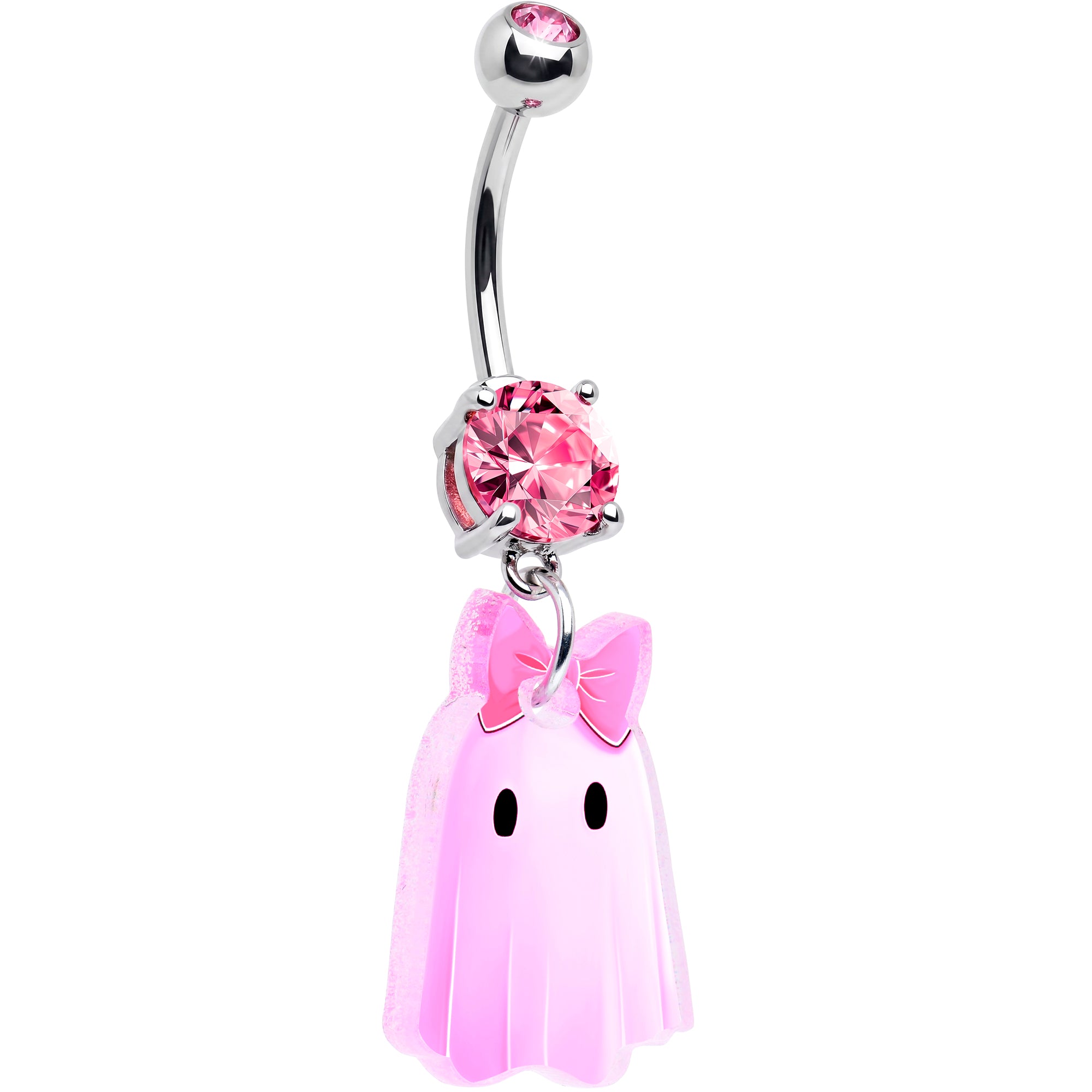Pink Gem Pretty Pink Ghost Acrylic Dangle Belly Ring by Onyx O
