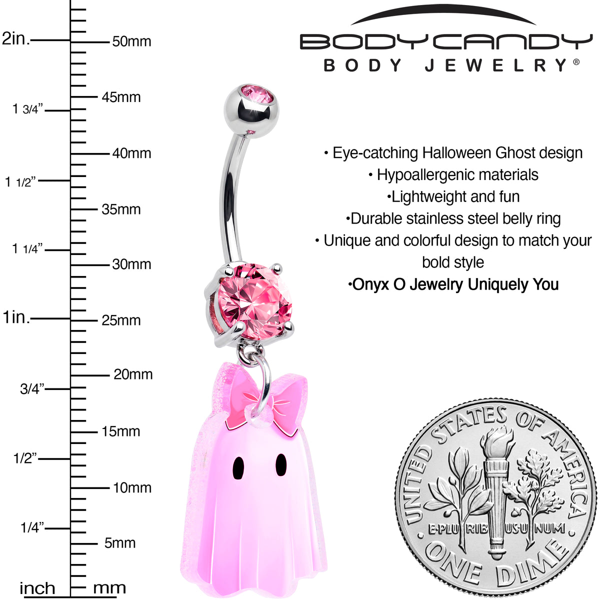 Pink Gem Pretty Pink Ghost Acrylic Dangle Belly Ring by Onyx O