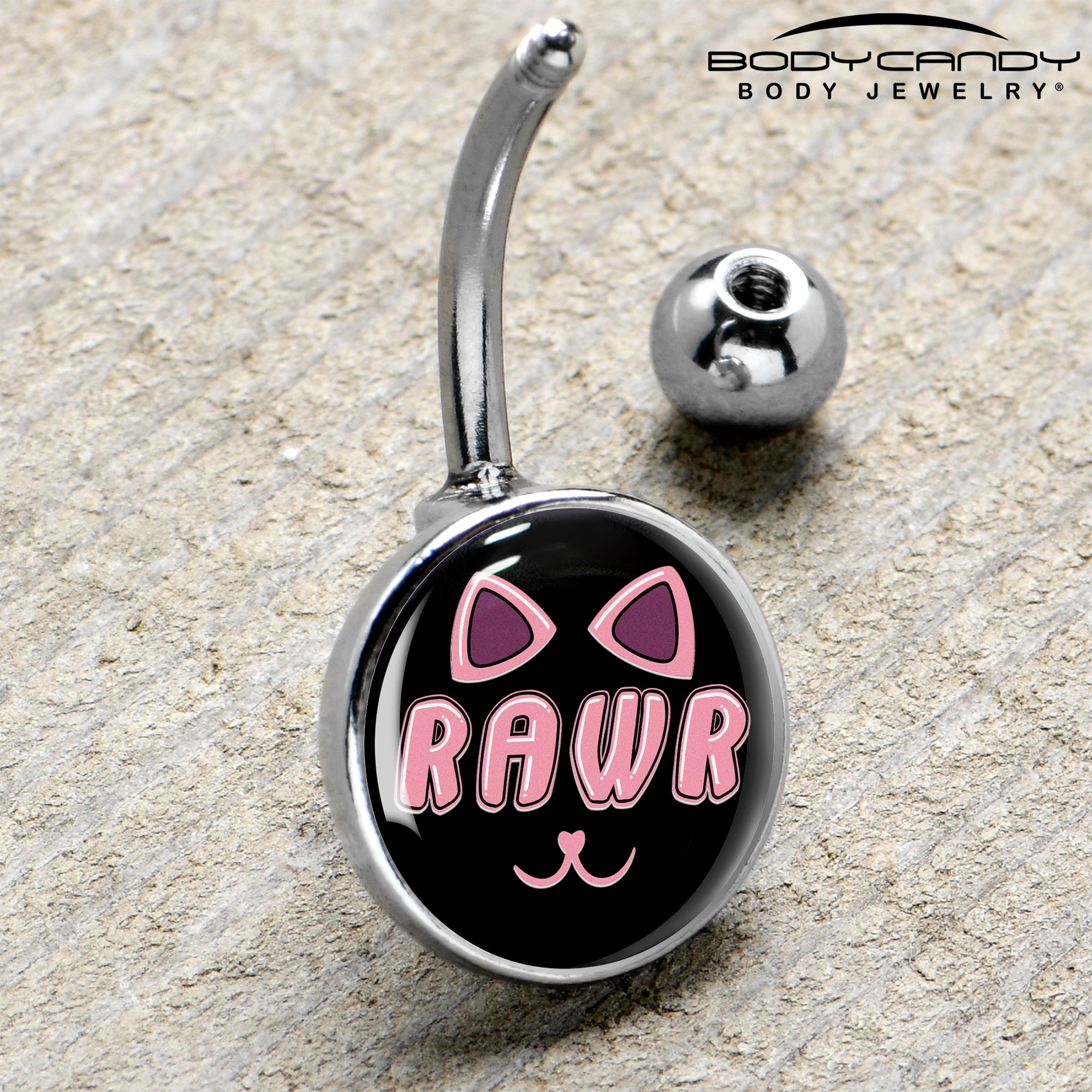 RAWR Kitty Cat Stainless Steel Belly Ring handmade design