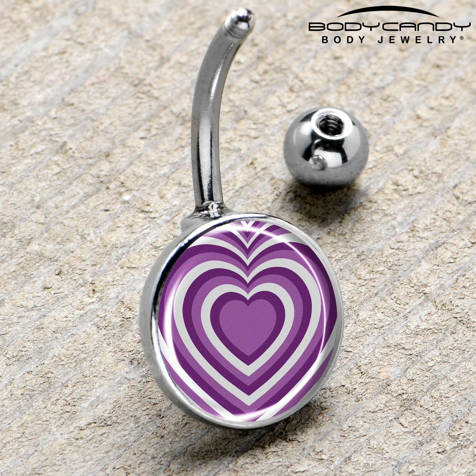 Purple Retro Heart Stainless Steel Belly Ring handmade design