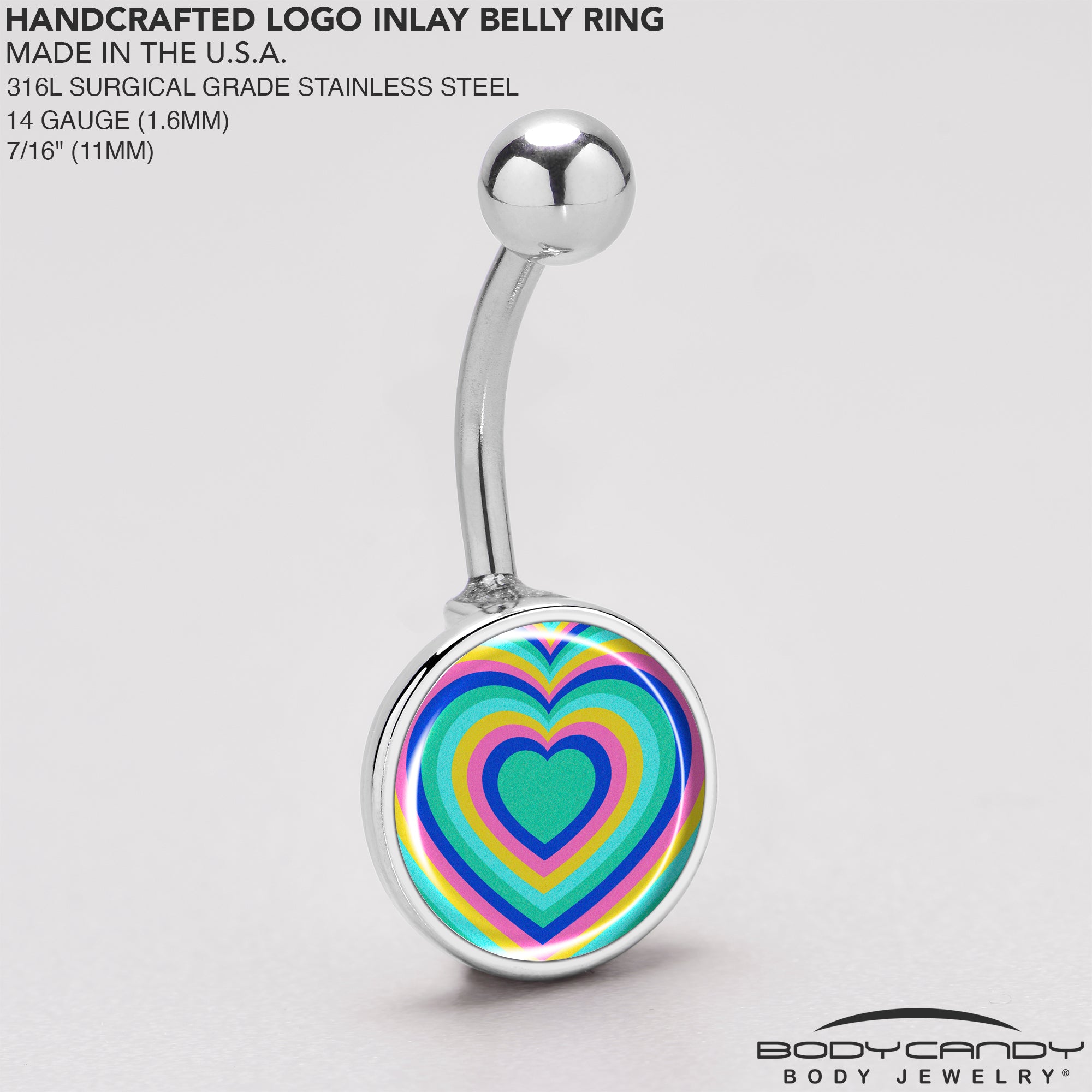 Rainbow Retro Heart Stainless Steel Belly Ring stainless steel navel piercing