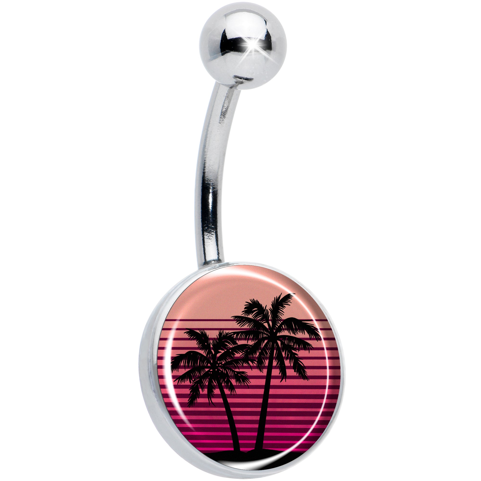 Palm Tree Retro Sunset Hypoallergenic Stainless Steel Belly Ring