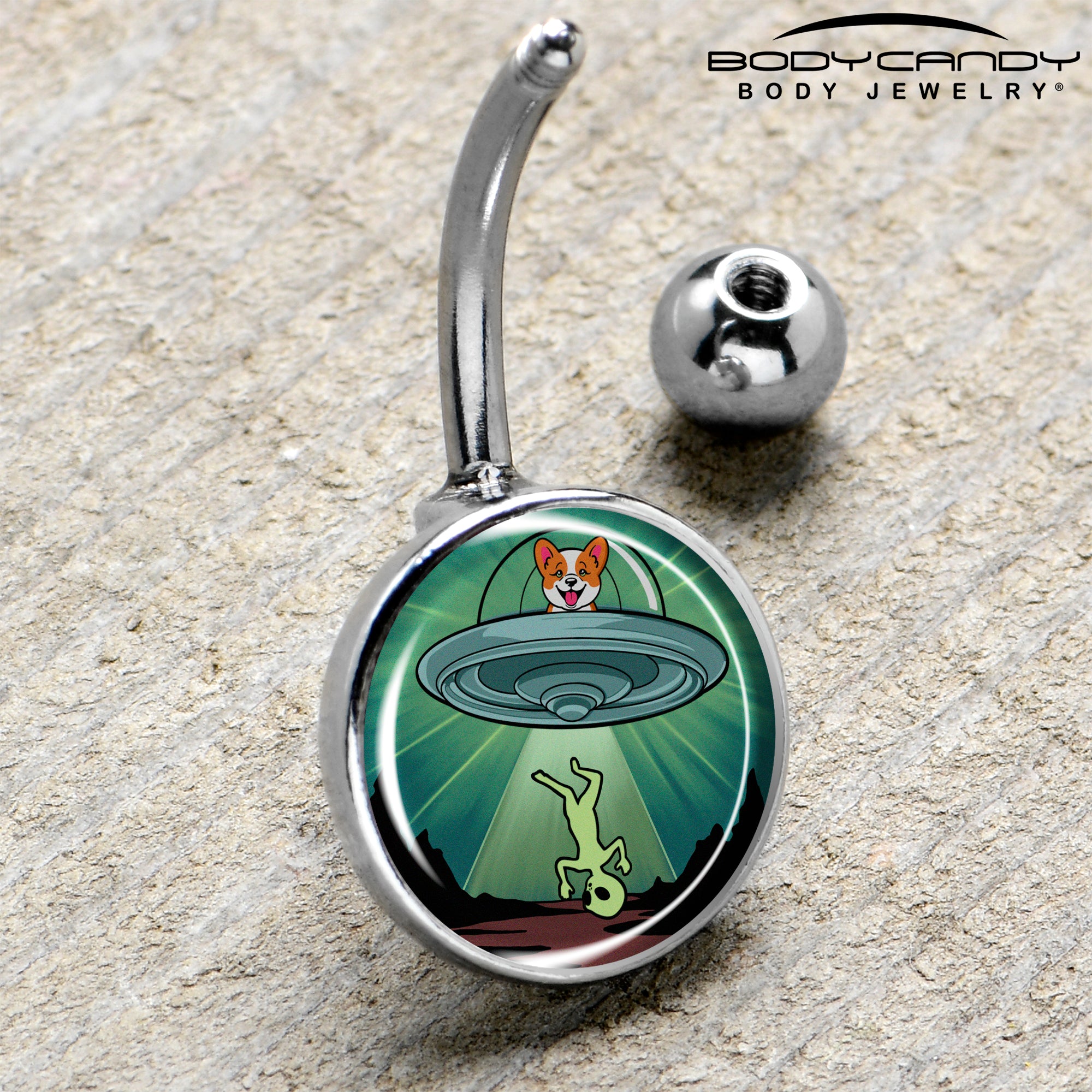 Reverse Alien UFO Abduction Stainless Steel Belly Ring handmade design