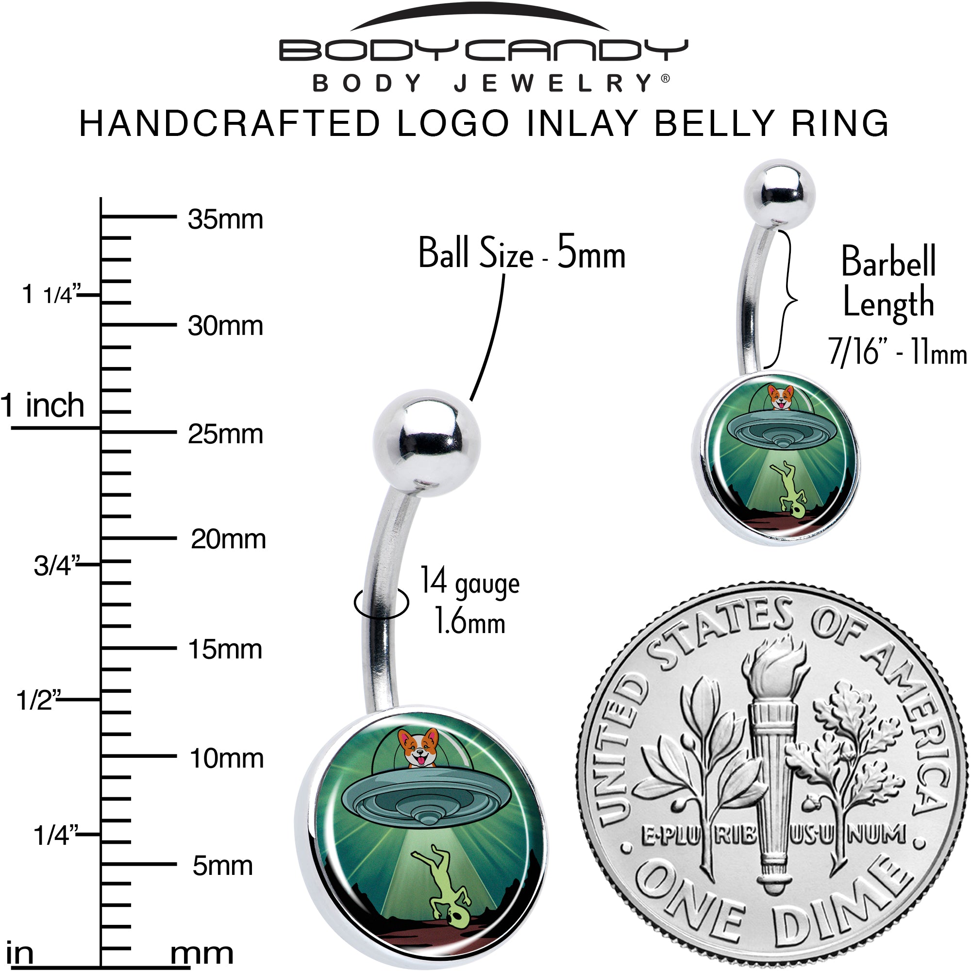 Reverse Alien UFO Abduction Stainless Steel Belly Ring perfect for sensitive skin